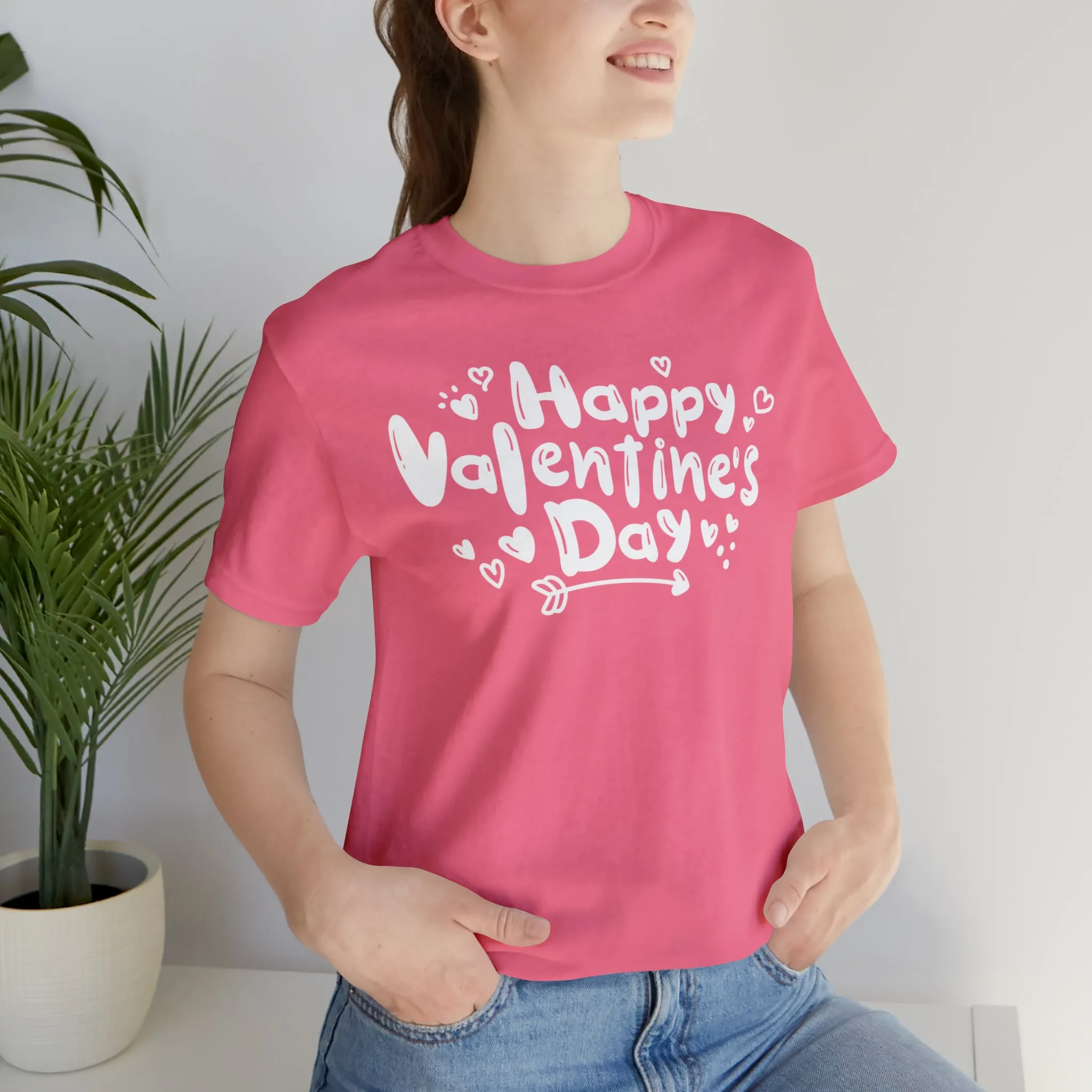 Happy Valentine's Day Script T-Shirt | Love You Tee |  Bella Canvas 3001 Unisex |  Hearts and Arrows Short Sleeve Tshirt
