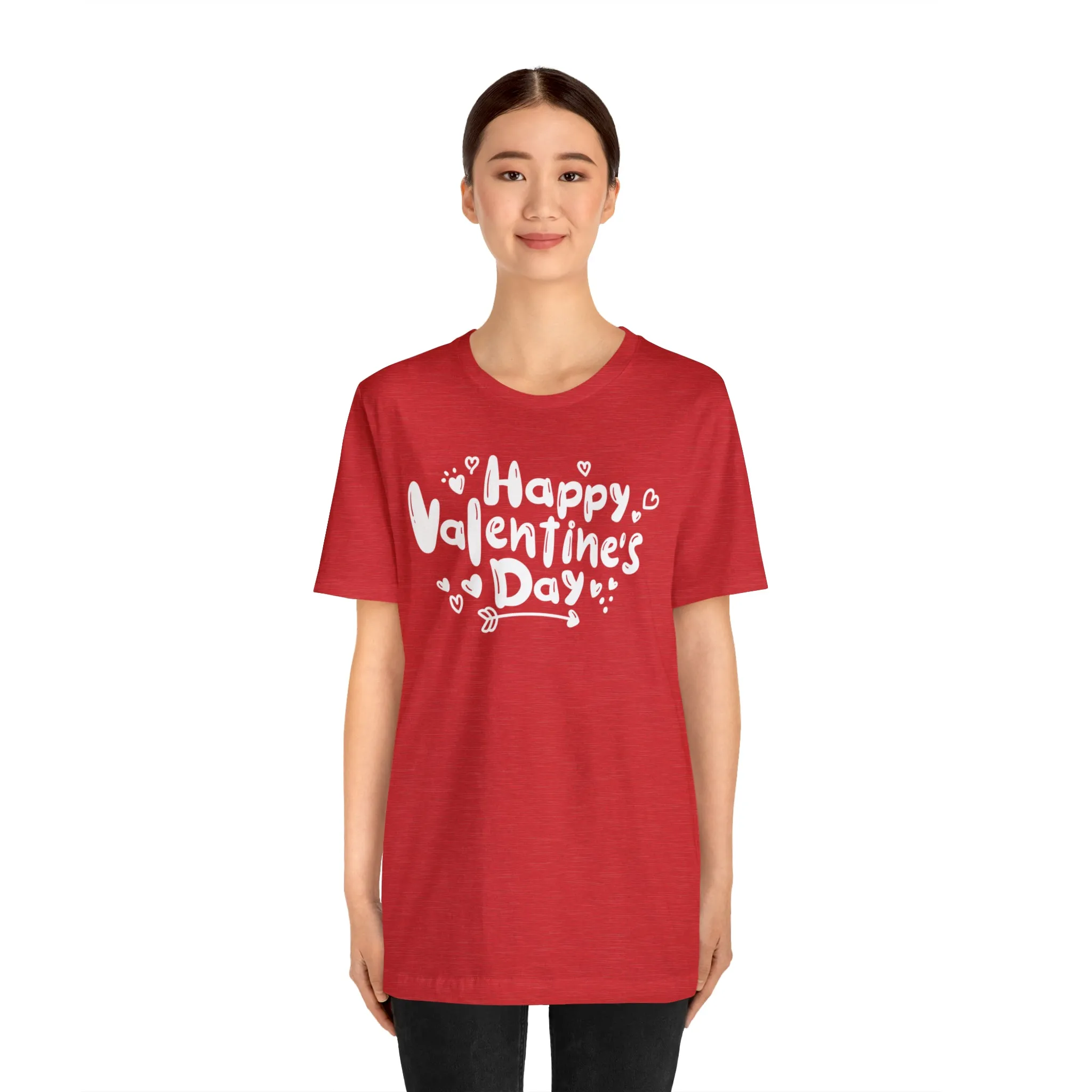 Happy Valentine's Day Script T-Shirt | Love You Tee |  Bella Canvas 3001 Unisex |  Hearts and Arrows Short Sleeve Tshirt