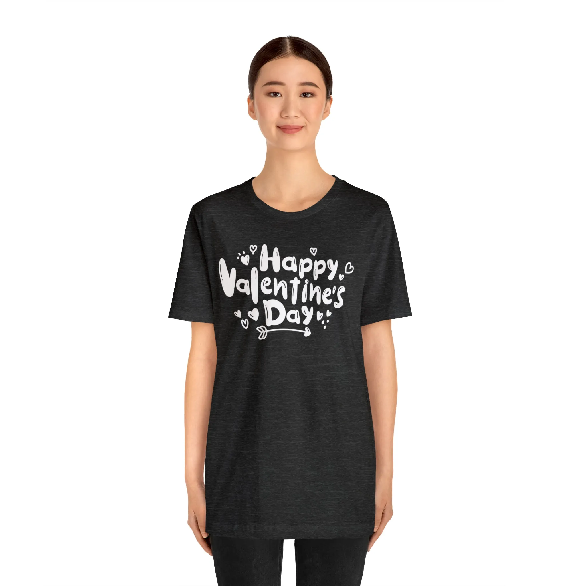 Happy Valentine's Day Script T-Shirt | Love You Tee |  Bella Canvas 3001 Unisex |  Hearts and Arrows Short Sleeve Tshirt