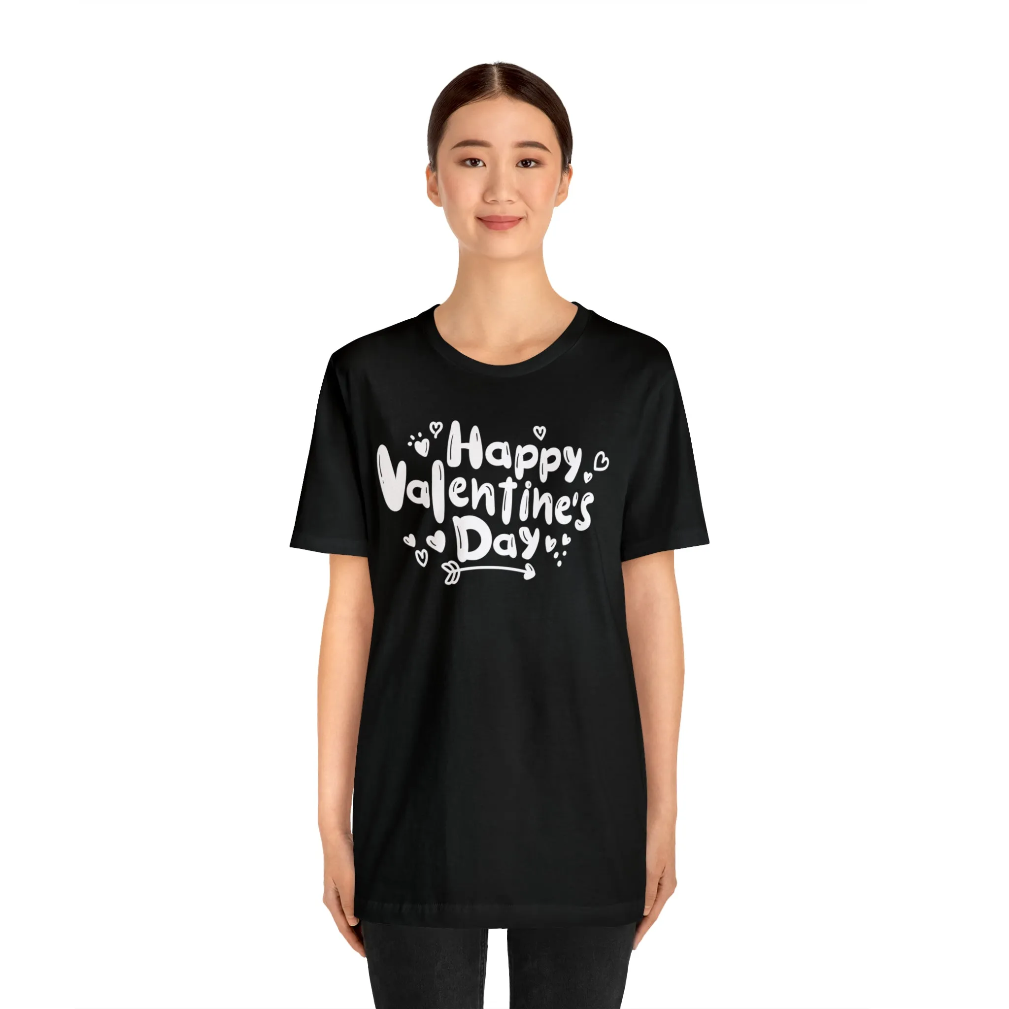 Happy Valentine's Day Script T-Shirt | Love You Tee |  Bella Canvas 3001 Unisex |  Hearts and Arrows Short Sleeve Tshirt
