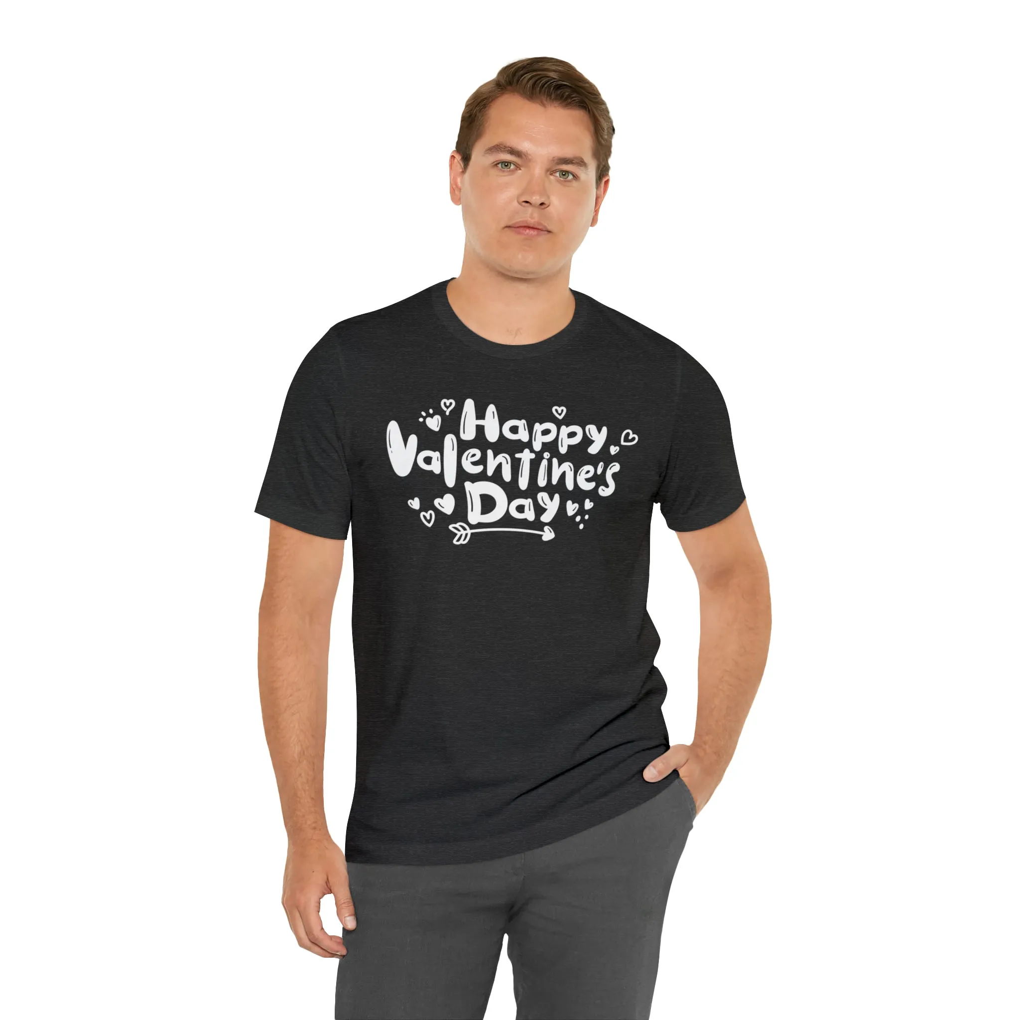 Happy Valentine's Day Script T-Shirt | Love You Tee |  Bella Canvas 3001 Unisex |  Hearts and Arrows Short Sleeve Tshirt