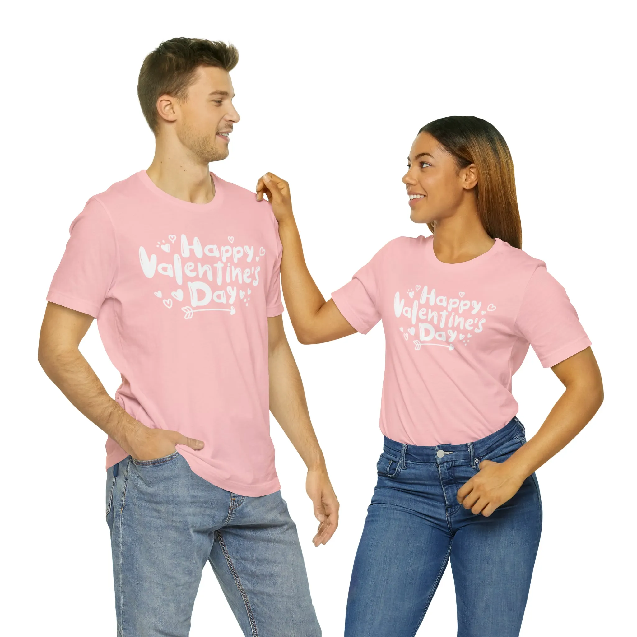 Happy Valentine's Day Script T-Shirt | Love You Tee |  Bella Canvas 3001 Unisex |  Hearts and Arrows Short Sleeve Tshirt