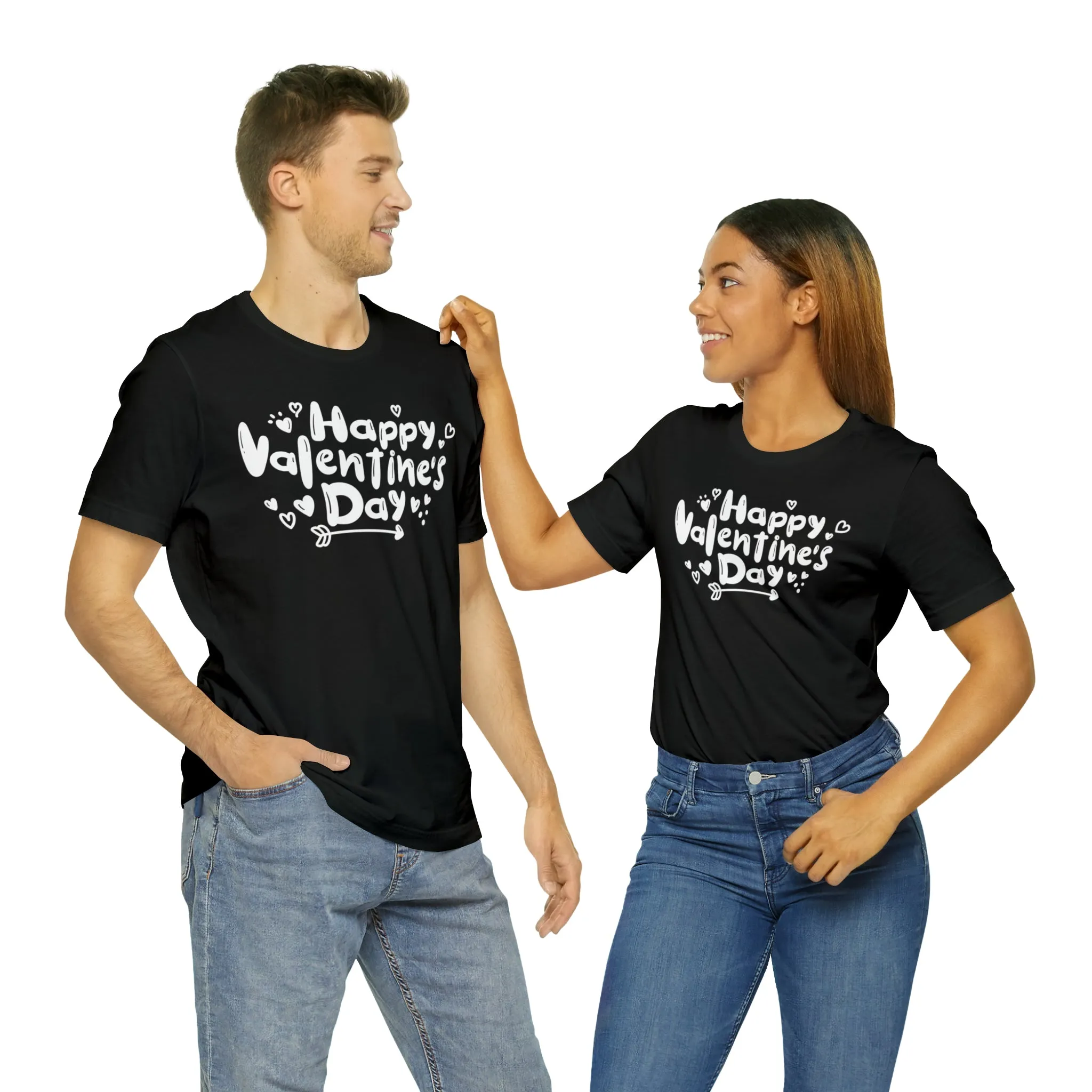 Happy Valentine's Day Script T-Shirt | Love You Tee |  Bella Canvas 3001 Unisex |  Hearts and Arrows Short Sleeve Tshirt