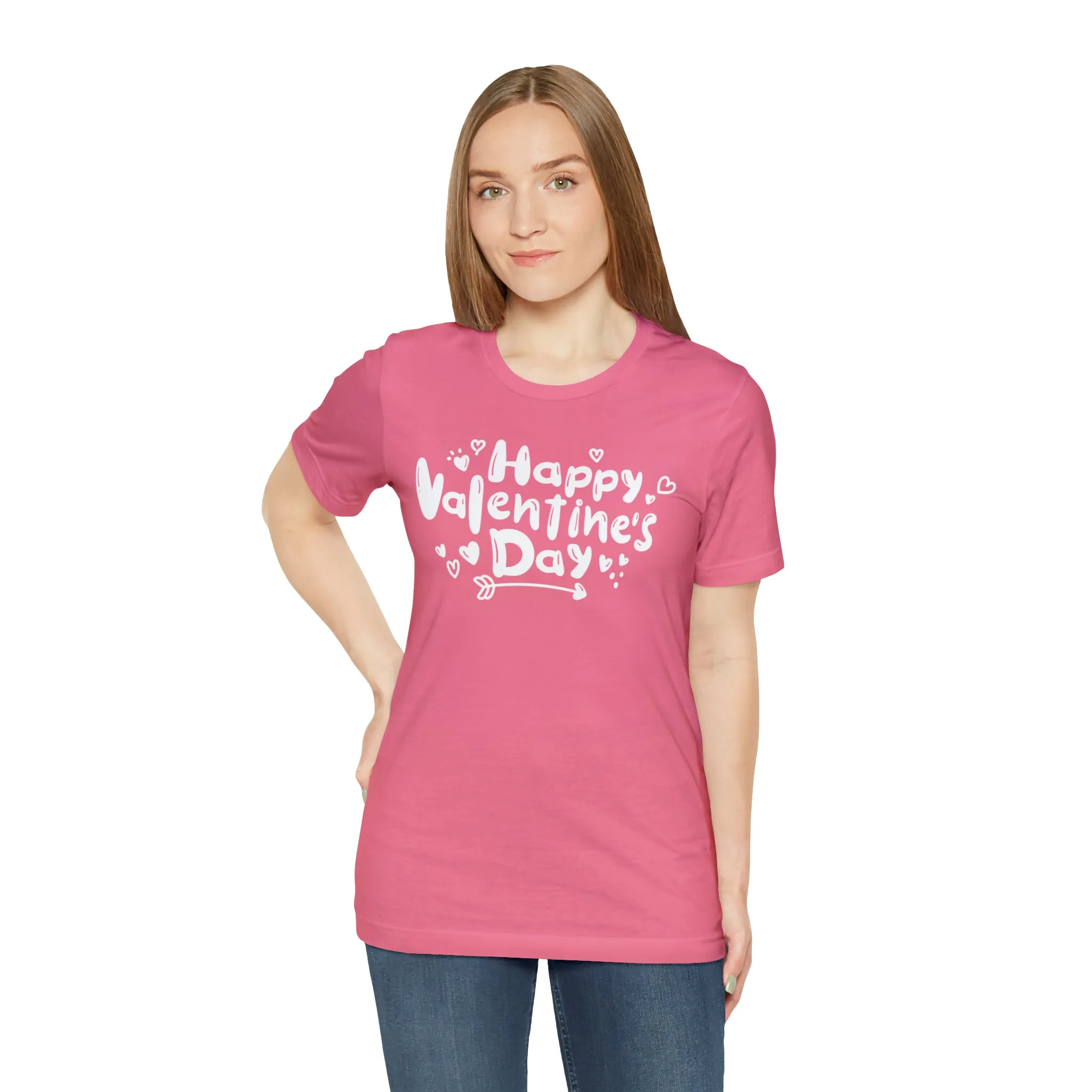 Happy Valentine's Day Script T-Shirt | Love You Tee |  Bella Canvas 3001 Unisex |  Hearts and Arrows Short Sleeve Tshirt