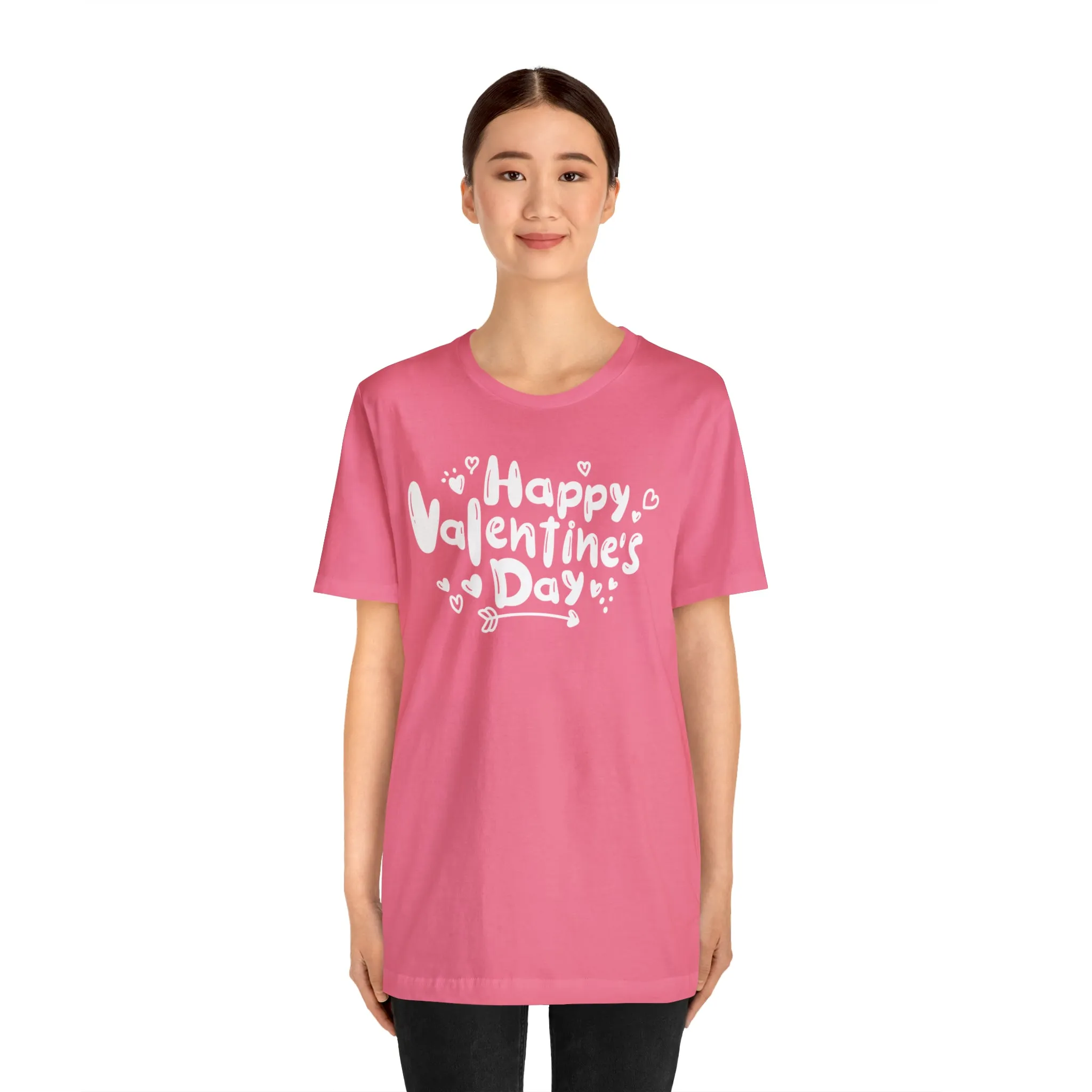 Happy Valentine's Day Script T-Shirt | Love You Tee |  Bella Canvas 3001 Unisex |  Hearts and Arrows Short Sleeve Tshirt