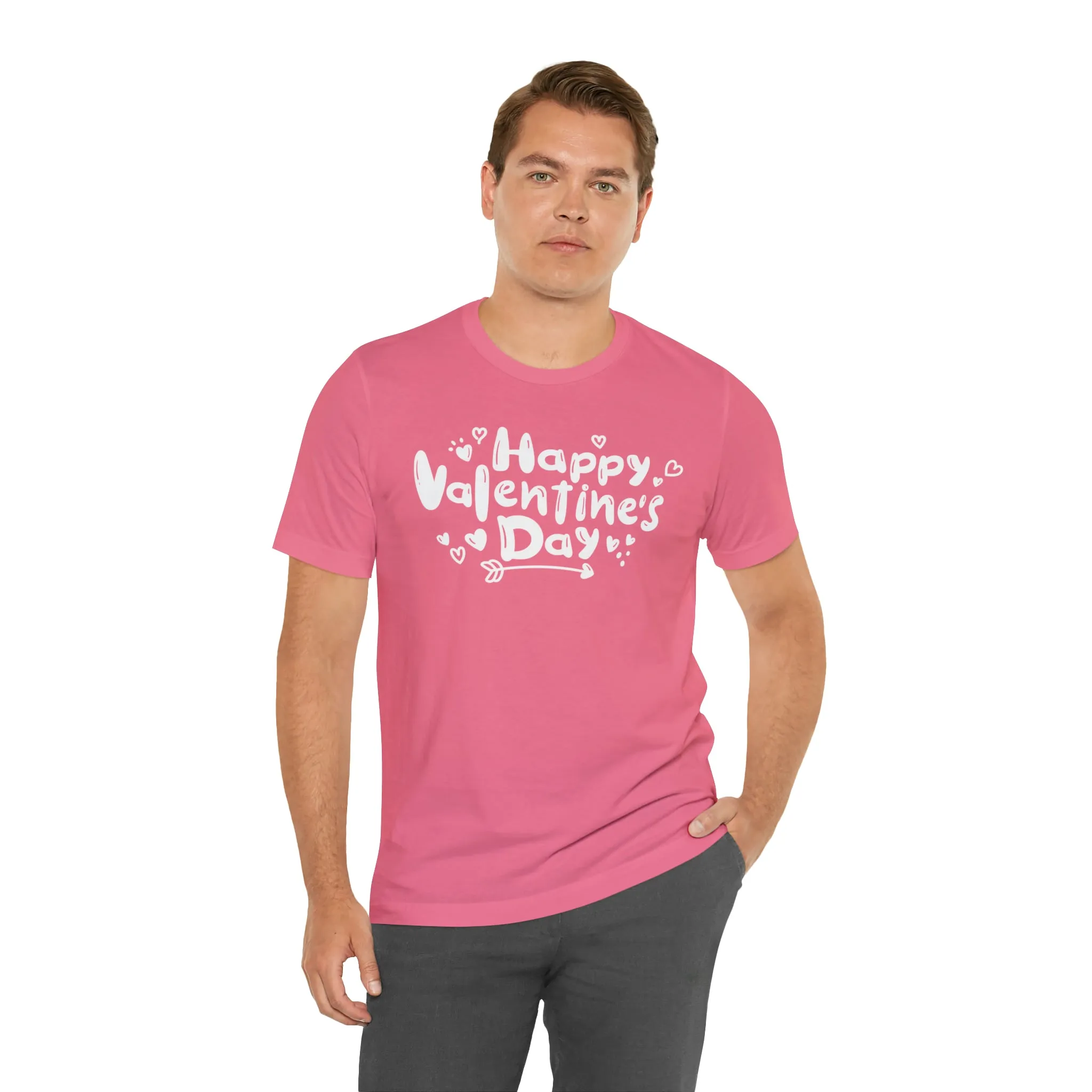 Happy Valentine's Day Script T-Shirt | Love You Tee |  Bella Canvas 3001 Unisex |  Hearts and Arrows Short Sleeve Tshirt