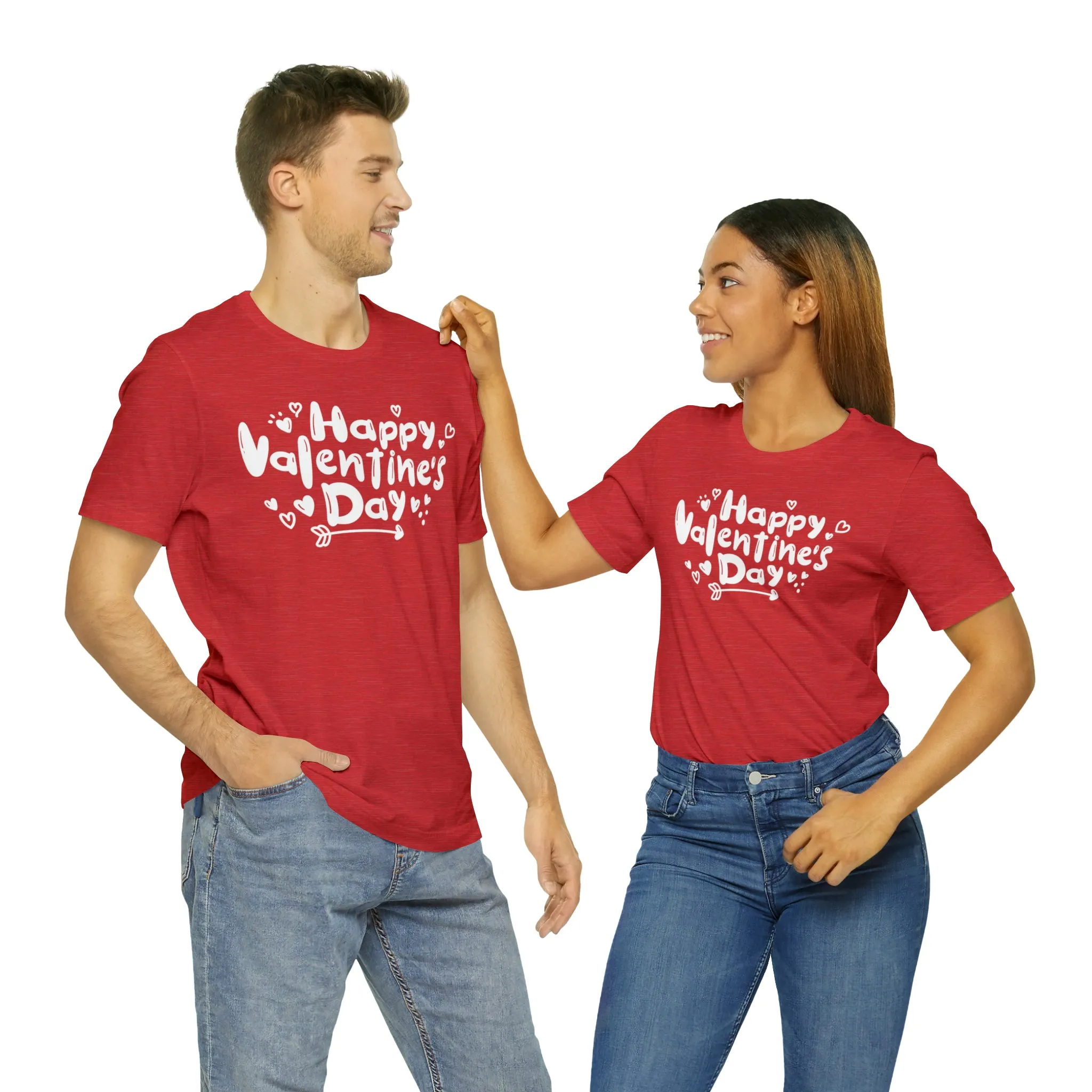 Happy Valentine's Day Script T-Shirt | Love You Tee |  Bella Canvas 3001 Unisex |  Hearts and Arrows Short Sleeve Tshirt