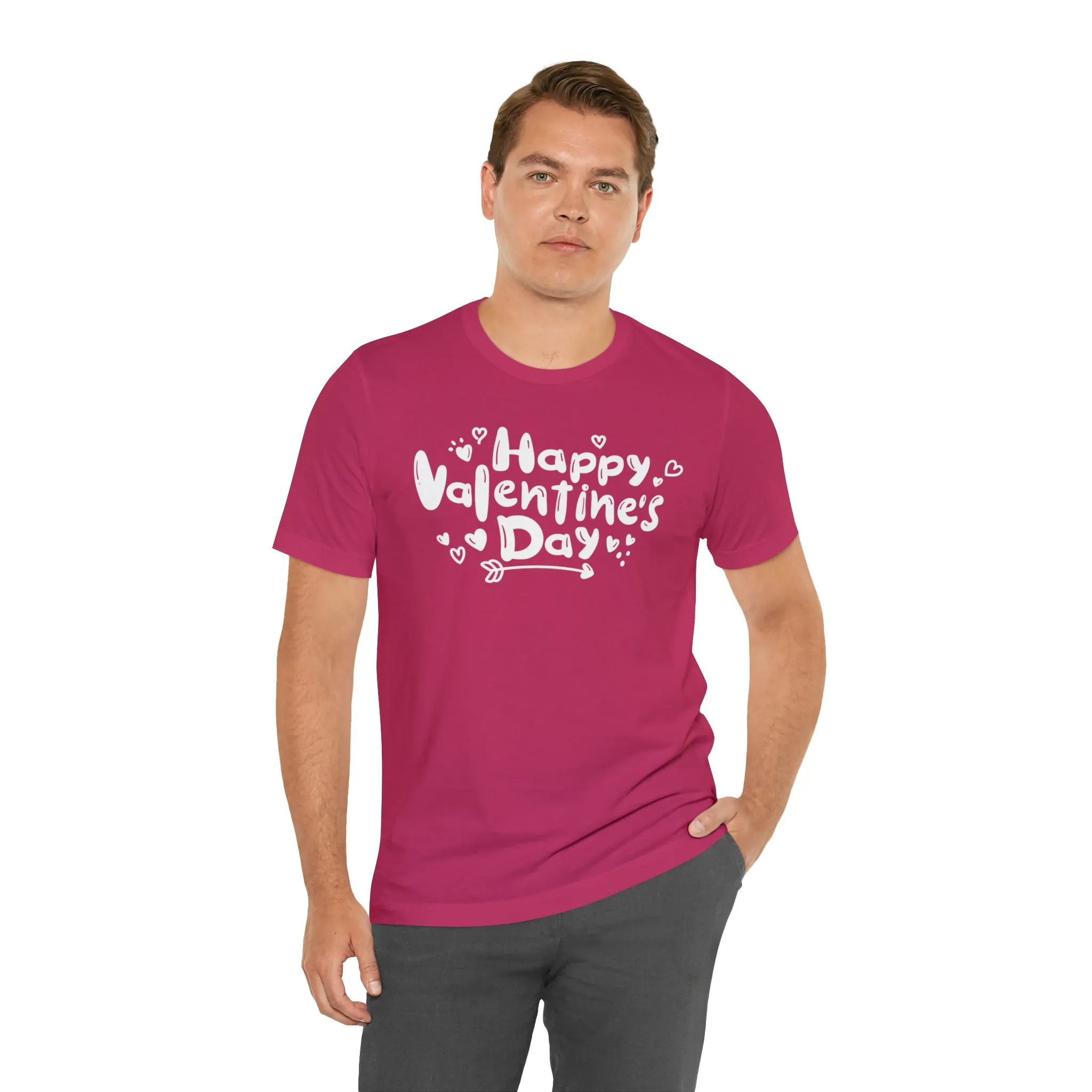 Happy Valentine's Day Script T-Shirt | Love You Tee |  Bella Canvas 3001 Unisex |  Hearts and Arrows Short Sleeve Tshirt