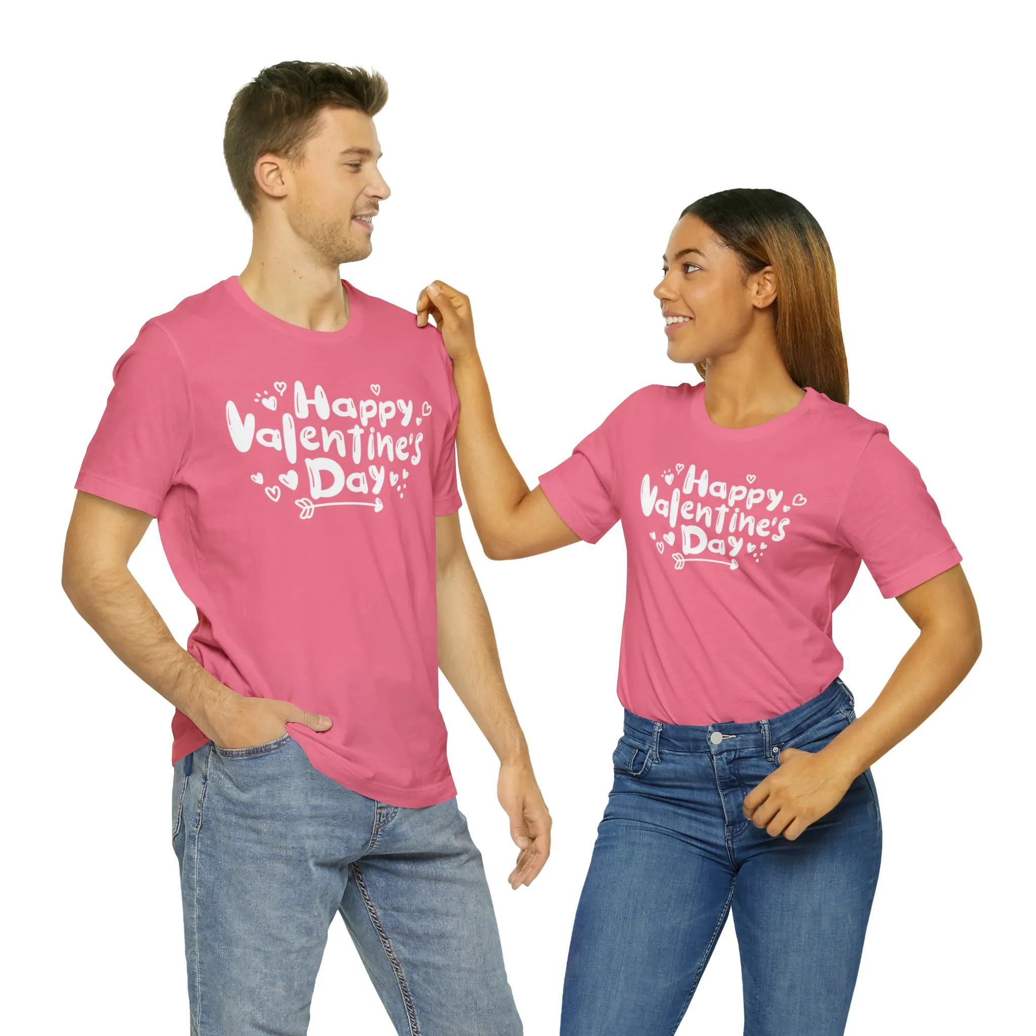 Happy Valentine's Day Script T-Shirt | Love You Tee |  Bella Canvas 3001 Unisex |  Hearts and Arrows Short Sleeve Tshirt