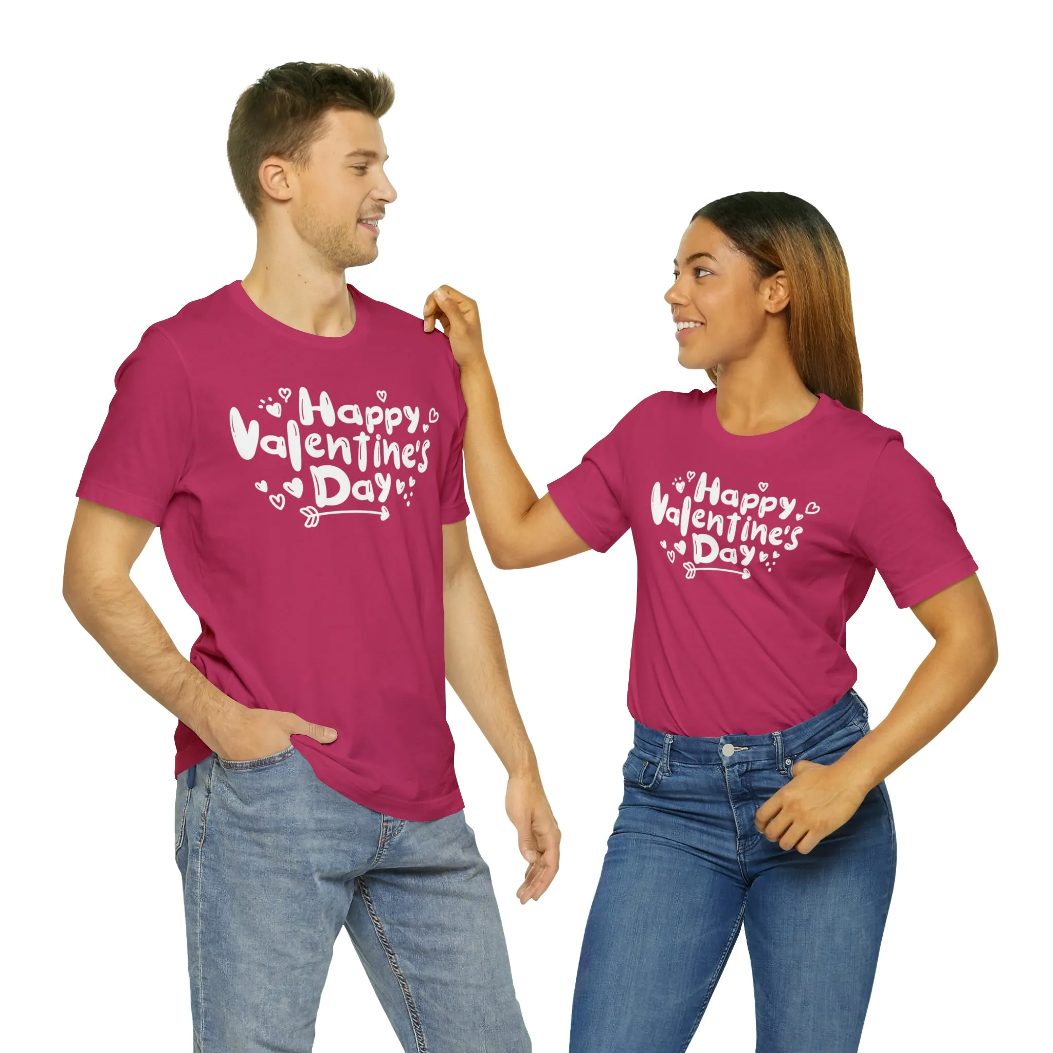 Happy Valentine's Day Script T-Shirt | Love You Tee |  Bella Canvas 3001 Unisex |  Hearts and Arrows Short Sleeve Tshirt