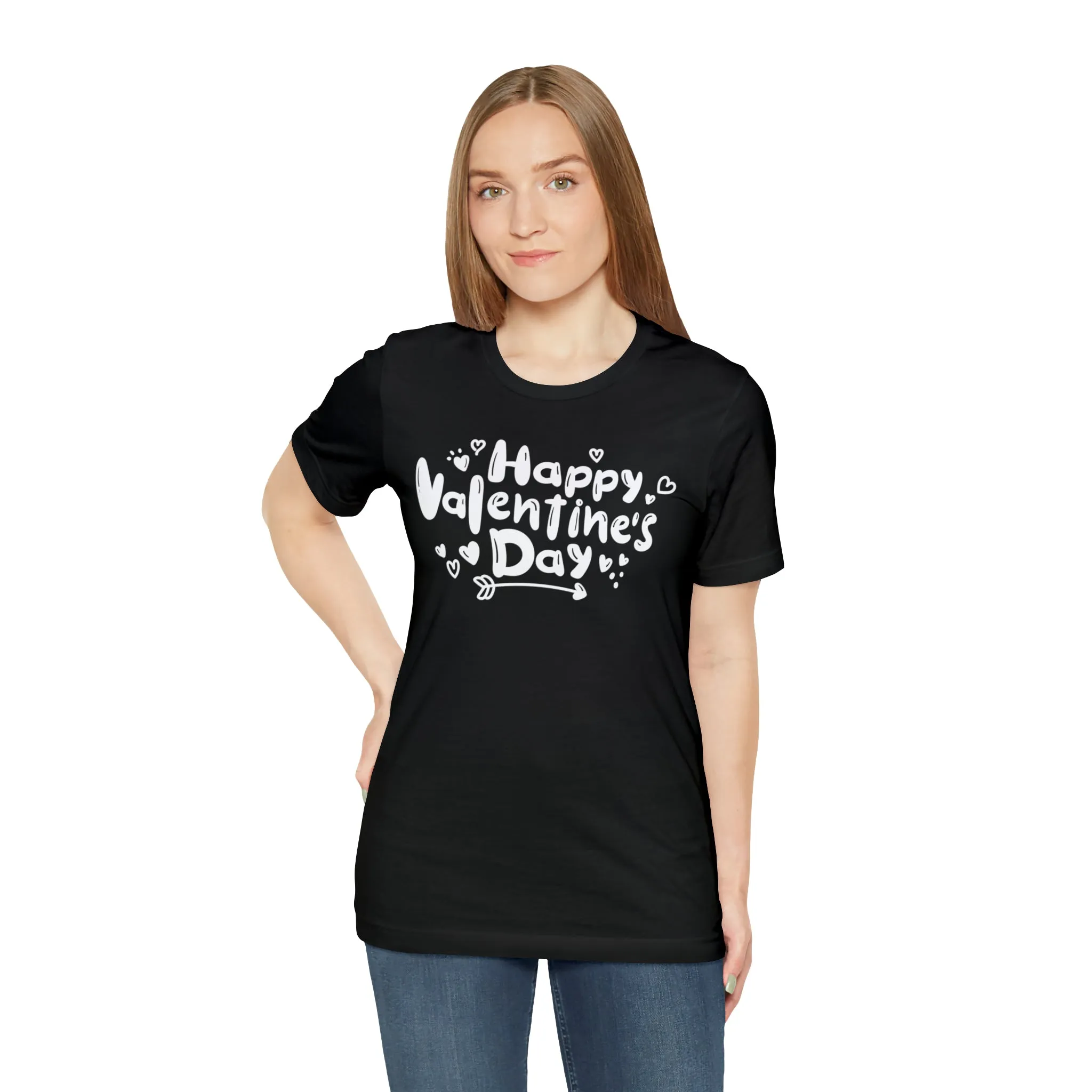 Happy Valentine's Day Script T-Shirt | Love You Tee |  Bella Canvas 3001 Unisex |  Hearts and Arrows Short Sleeve Tshirt