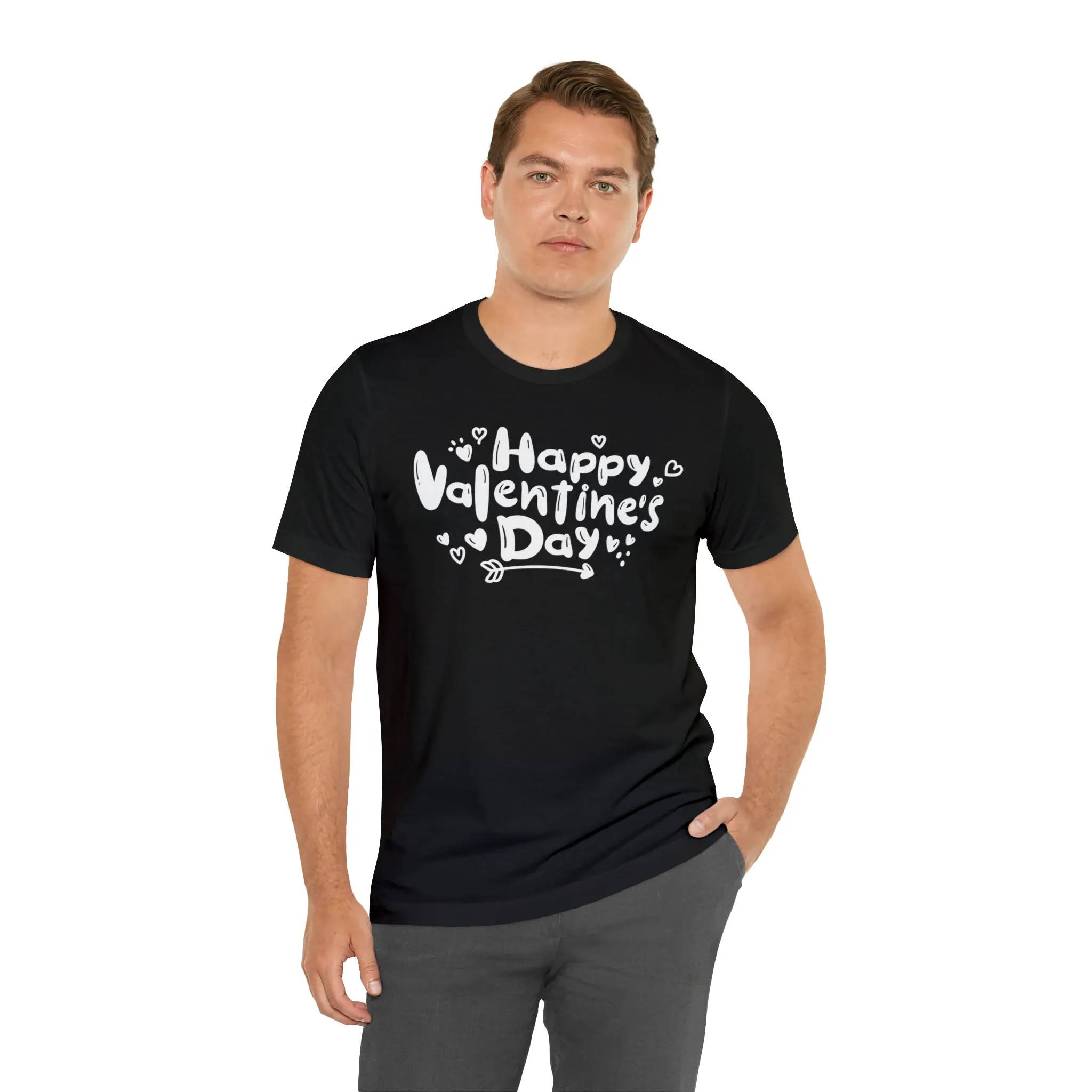 Happy Valentine's Day Script T-Shirt | Love You Tee |  Bella Canvas 3001 Unisex |  Hearts and Arrows Short Sleeve Tshirt