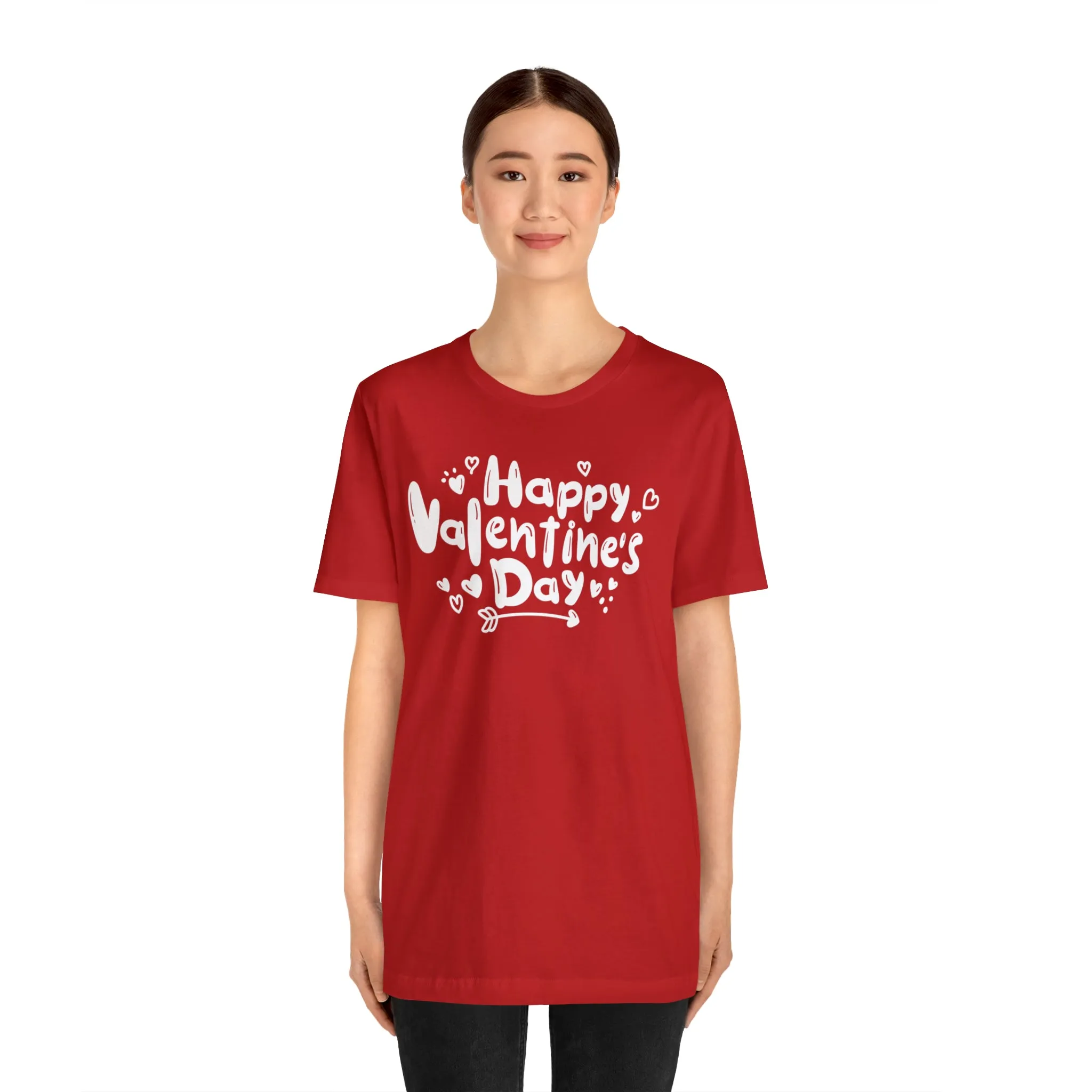 Happy Valentine's Day Script T-Shirt | Love You Tee |  Bella Canvas 3001 Unisex |  Hearts and Arrows Short Sleeve Tshirt