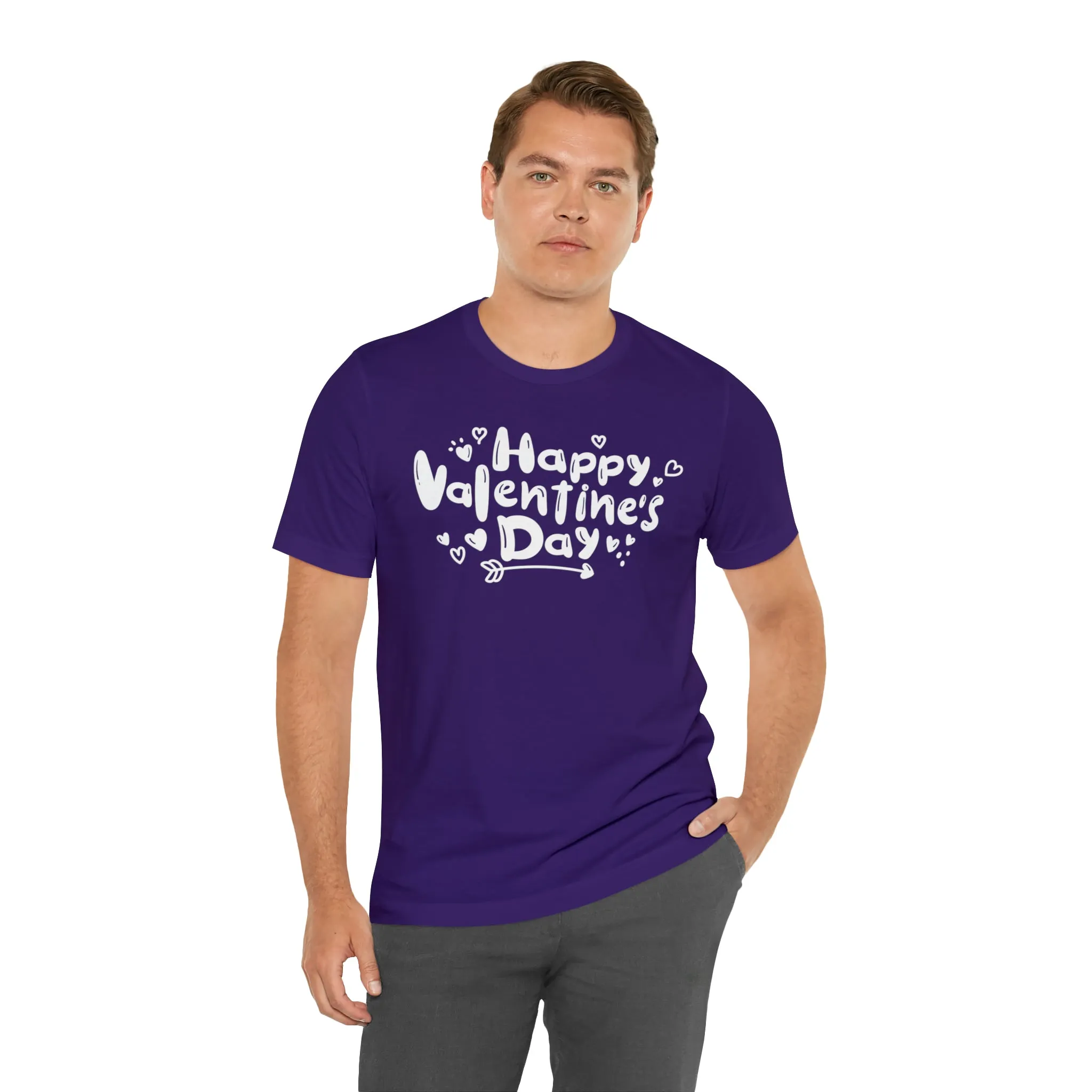 Happy Valentine's Day Script T-Shirt | Love You Tee |  Bella Canvas 3001 Unisex |  Hearts and Arrows Short Sleeve Tshirt