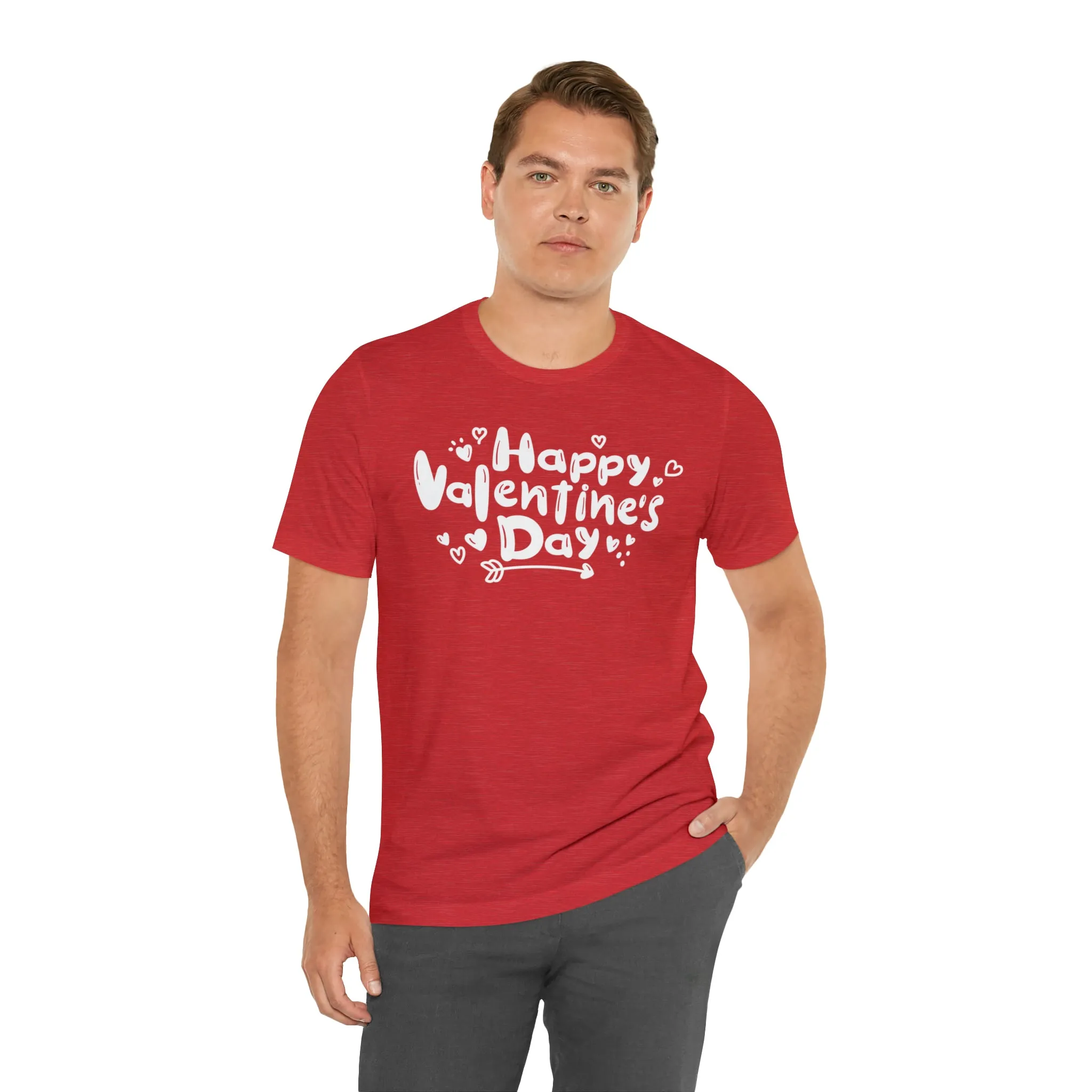Happy Valentine's Day Script T-Shirt | Love You Tee |  Bella Canvas 3001 Unisex |  Hearts and Arrows Short Sleeve Tshirt