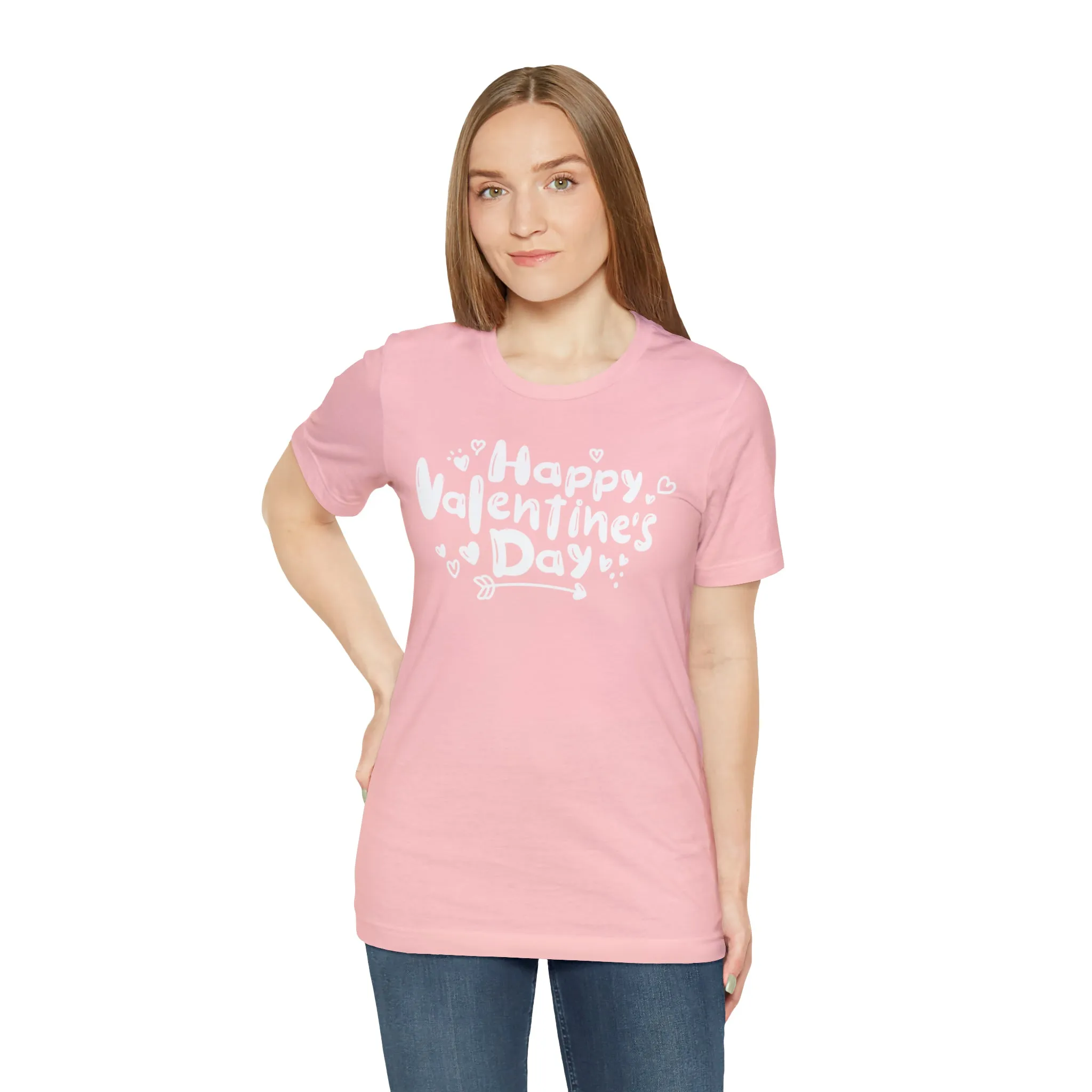 Happy Valentine's Day Script T-Shirt | Love You Tee |  Bella Canvas 3001 Unisex |  Hearts and Arrows Short Sleeve Tshirt