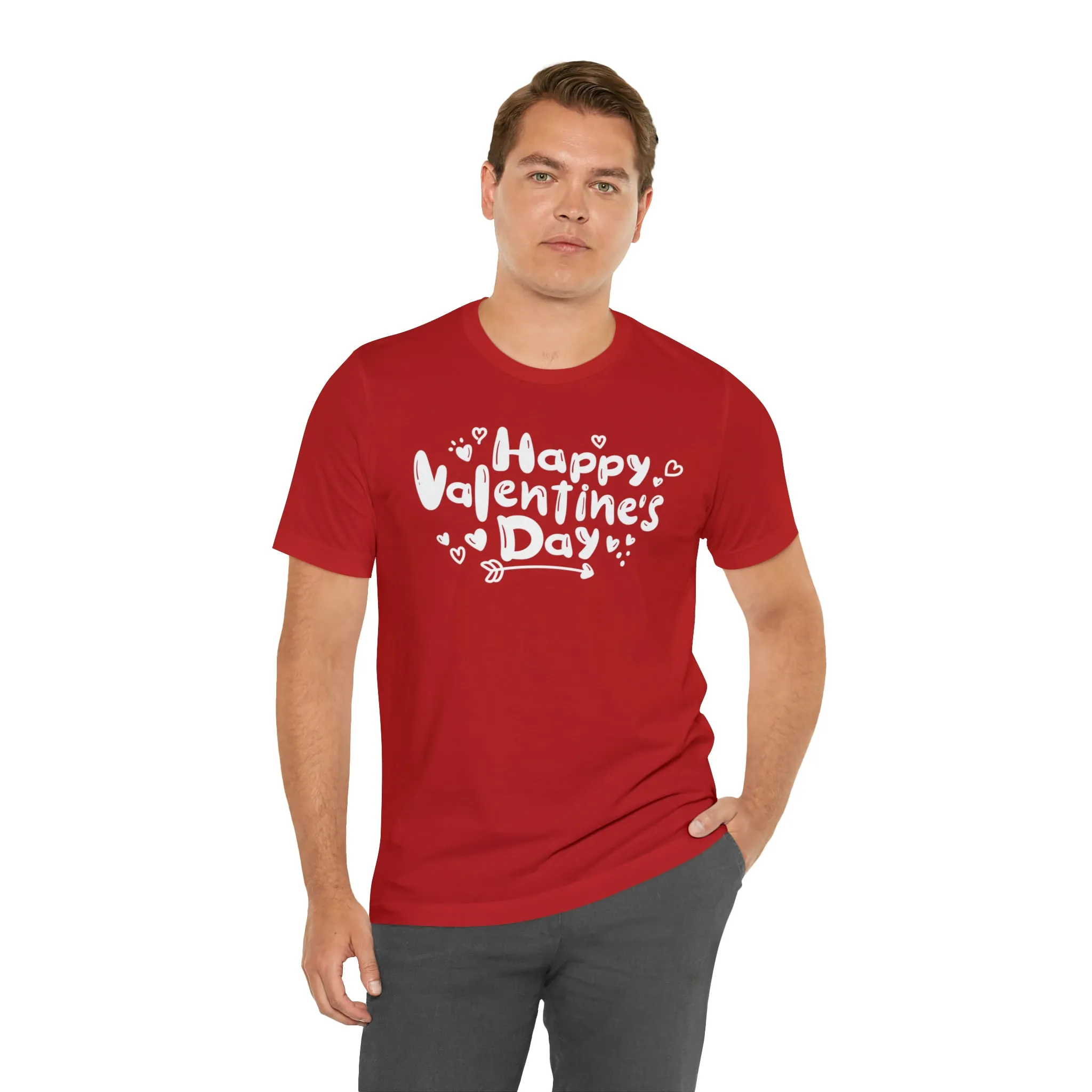 Happy Valentine's Day Script T-Shirt | Love You Tee |  Bella Canvas 3001 Unisex |  Hearts and Arrows Short Sleeve Tshirt
