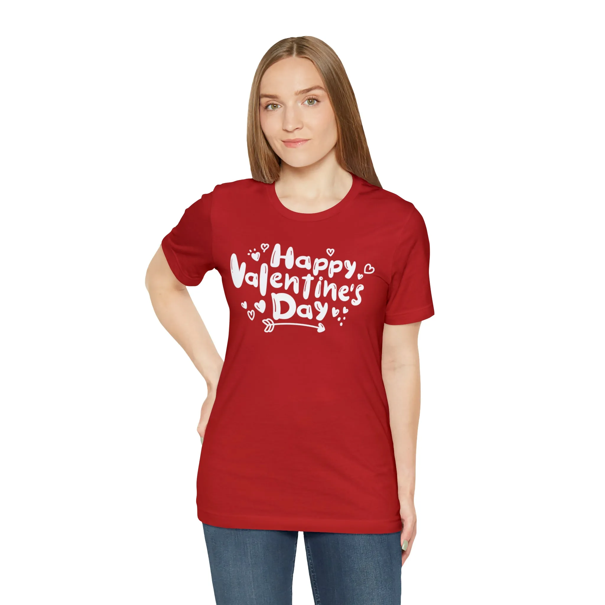 Happy Valentine's Day Script T-Shirt | Love You Tee |  Bella Canvas 3001 Unisex |  Hearts and Arrows Short Sleeve Tshirt