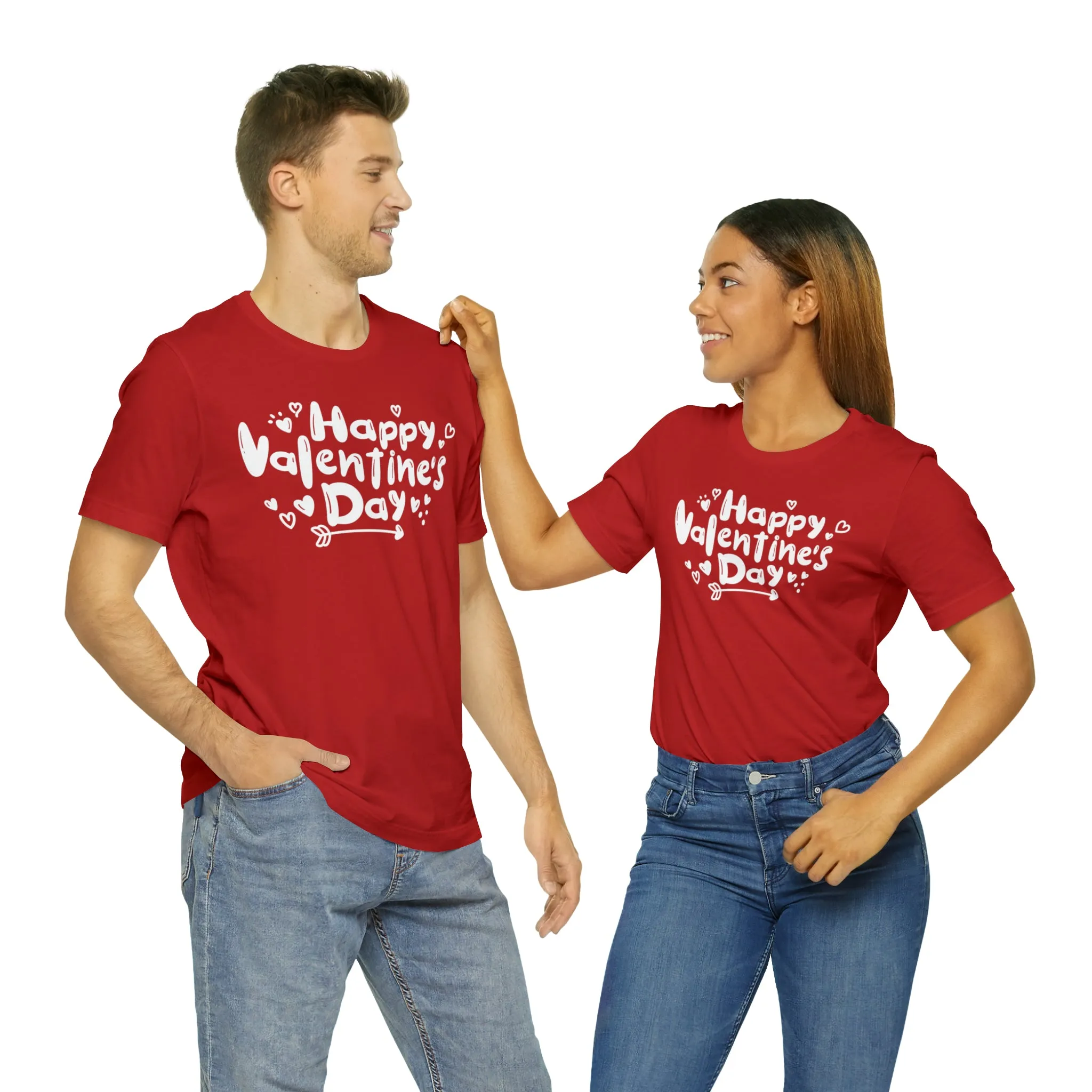 Happy Valentine's Day Script T-Shirt | Love You Tee |  Bella Canvas 3001 Unisex |  Hearts and Arrows Short Sleeve Tshirt