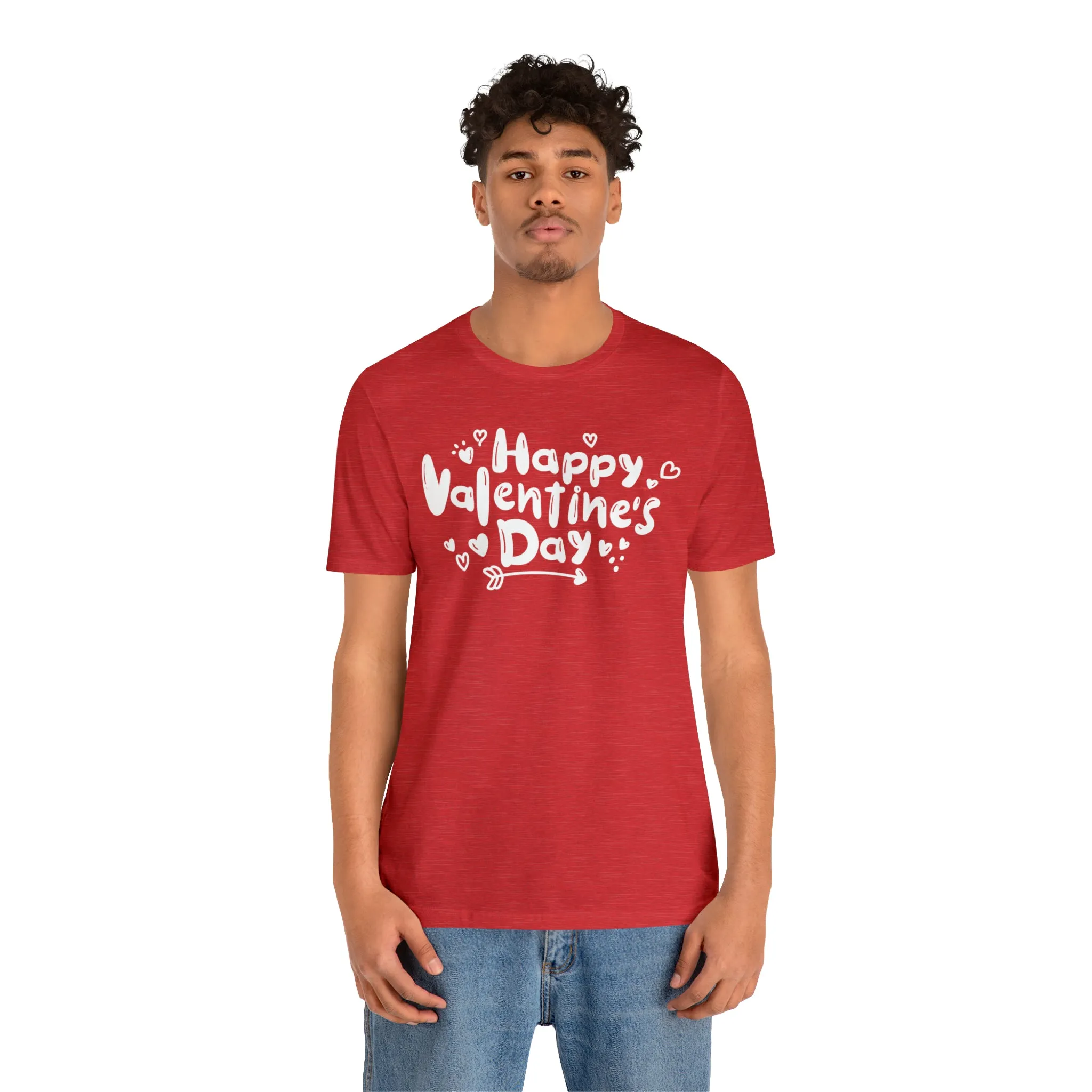 Happy Valentine's Day Script T-Shirt | Love You Tee |  Bella Canvas 3001 Unisex |  Hearts and Arrows Short Sleeve Tshirt