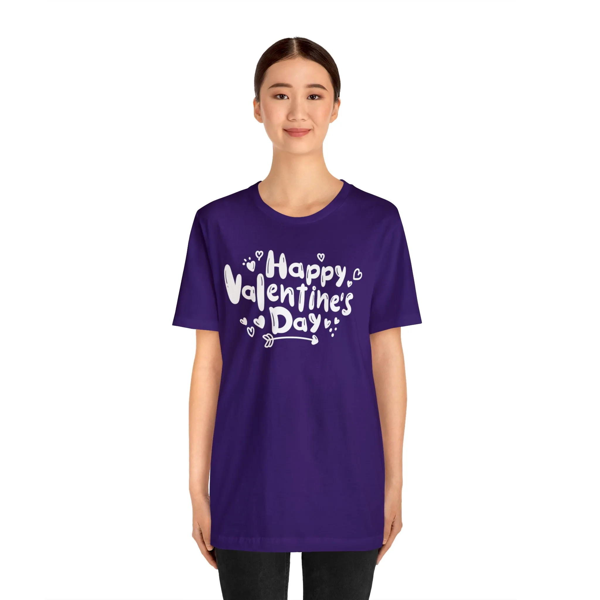Happy Valentine's Day Script T-Shirt | Love You Tee |  Bella Canvas 3001 Unisex |  Hearts and Arrows Short Sleeve Tshirt
