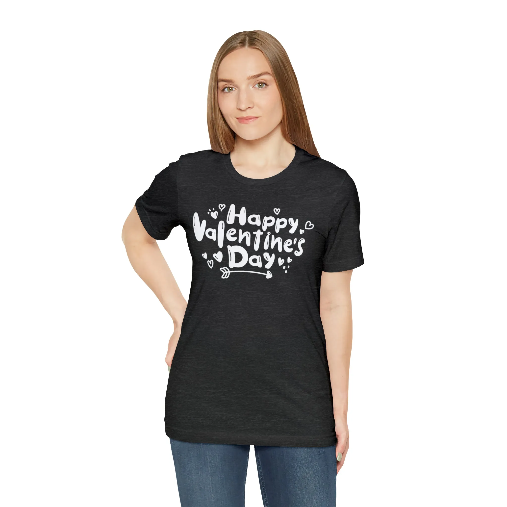 Happy Valentine's Day Script T-Shirt | Love You Tee |  Bella Canvas 3001 Unisex |  Hearts and Arrows Short Sleeve Tshirt