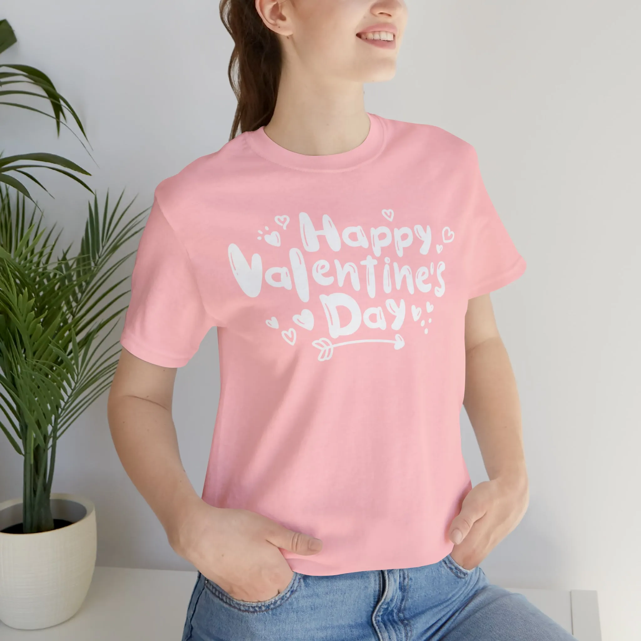 Happy Valentine's Day Script T-Shirt | Love You Tee |  Bella Canvas 3001 Unisex |  Hearts and Arrows Short Sleeve Tshirt