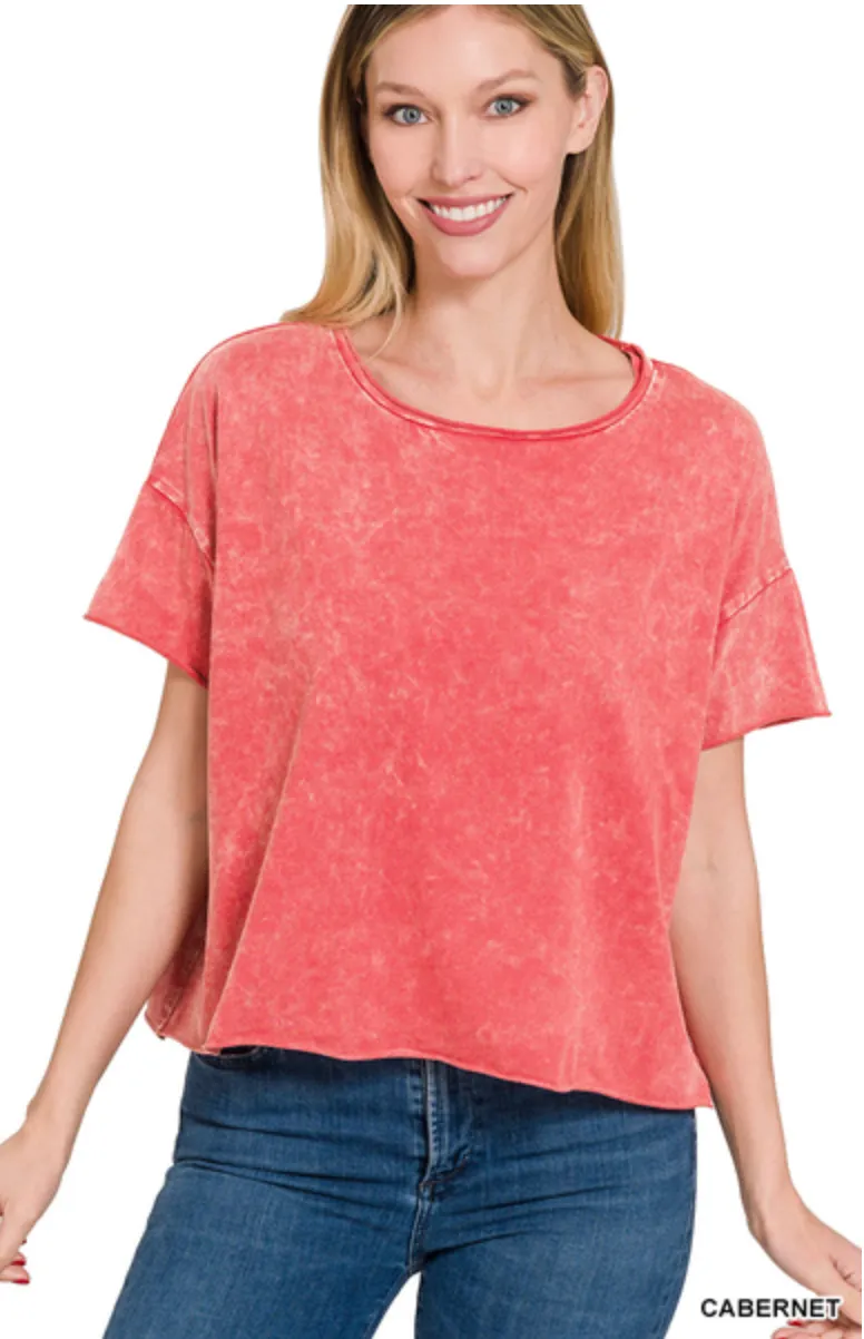 Having Mixed Feelings Acid Wash Crop Top-Multiple Colors Available