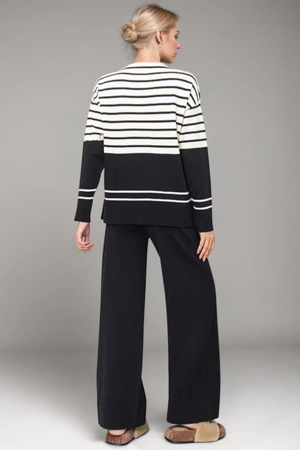Hazel Blues® |  Basic Bae Striped Round Neck Long Sleeve Top and Pants Sweater Set