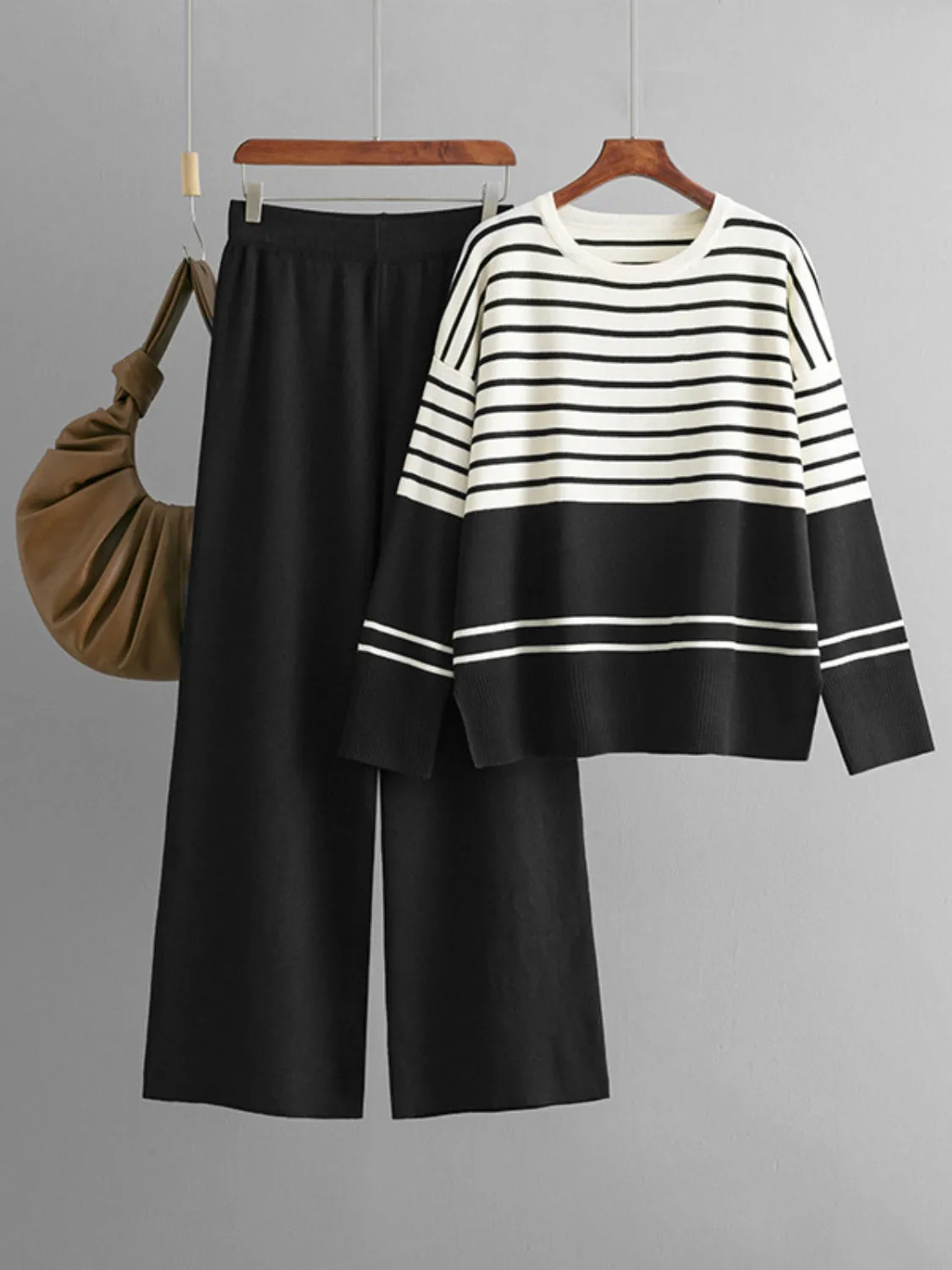 Hazel Blues® |  Basic Bae Striped Round Neck Long Sleeve Top and Pants Sweater Set