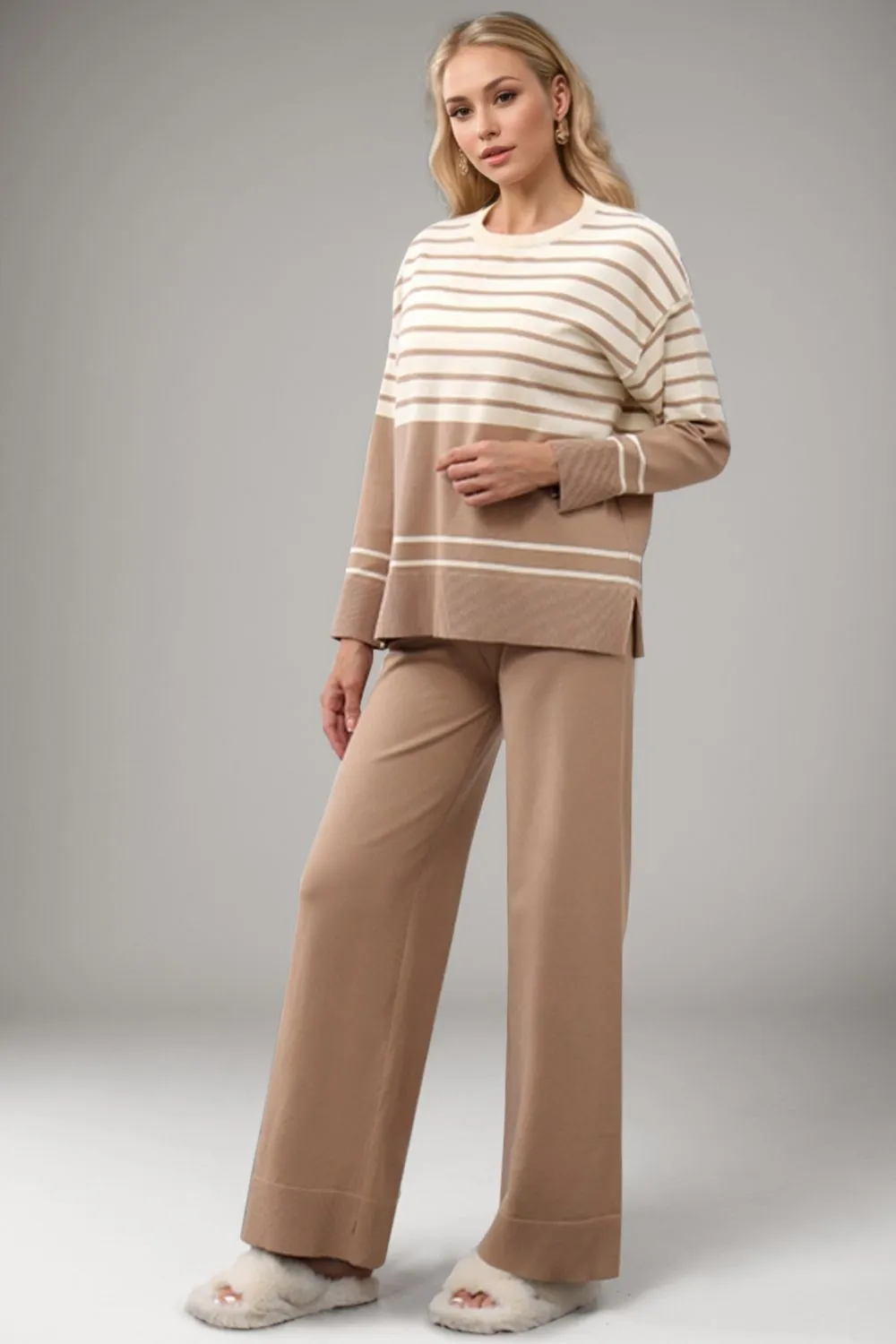 Hazel Blues® |  Basic Bae Striped Round Neck Long Sleeve Top and Pants Sweater Set