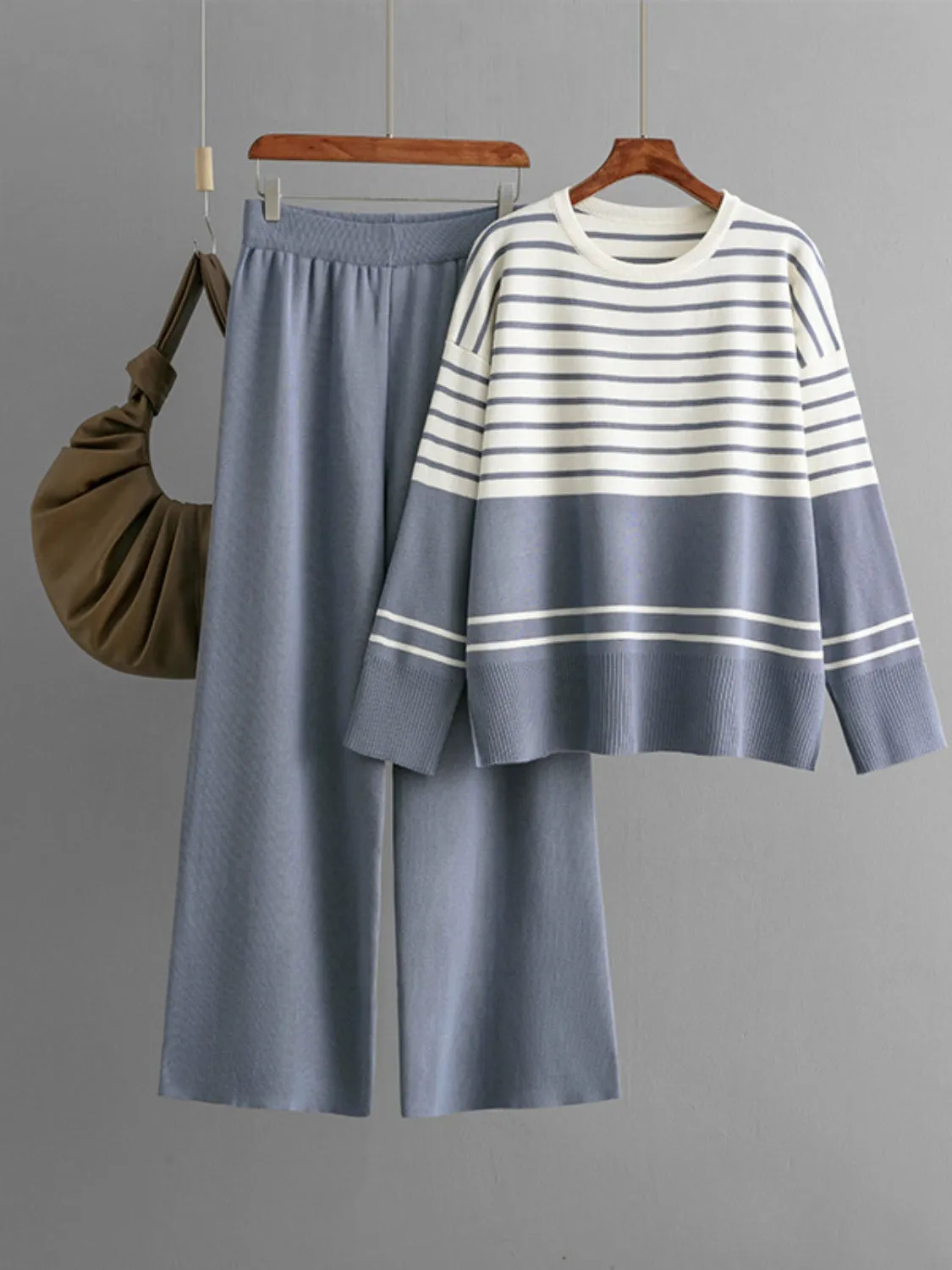 Hazel Blues® |  Basic Bae Striped Round Neck Long Sleeve Top and Pants Sweater Set