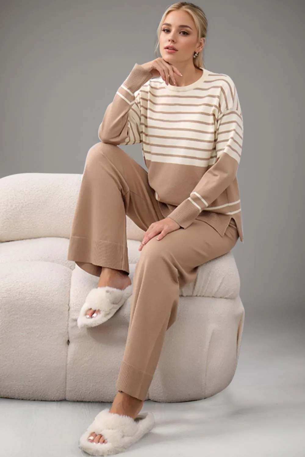 Hazel Blues® |  Basic Bae Striped Round Neck Long Sleeve Top and Pants Sweater Set