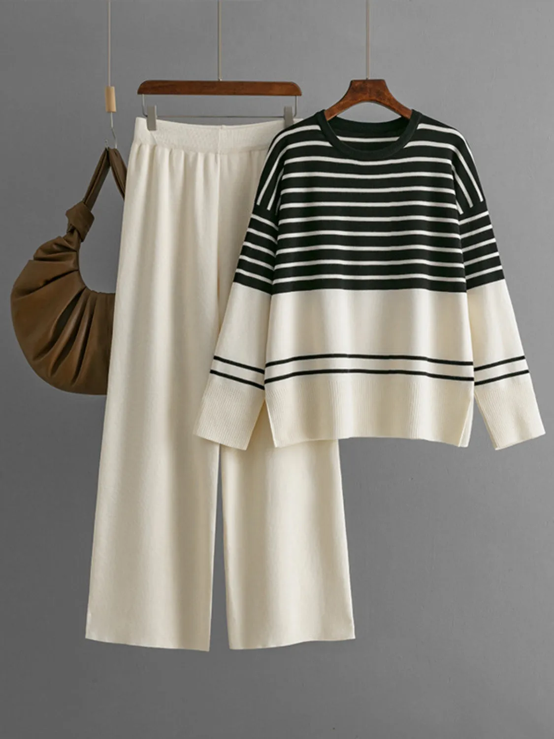 Hazel Blues® |  Basic Bae Striped Round Neck Long Sleeve Top and Pants Sweater Set