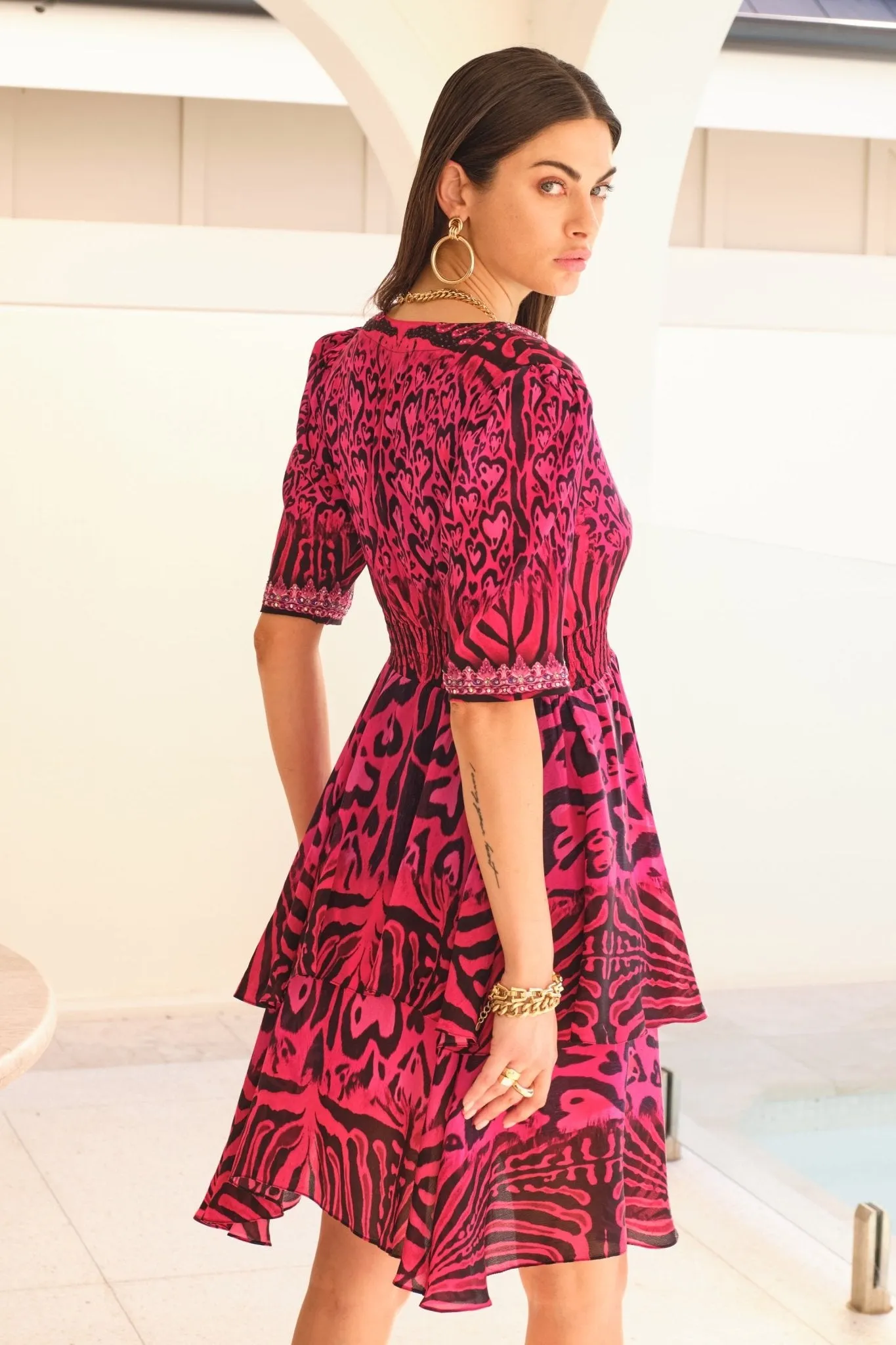 HEARTS FOREVER CROSS OVER MINI DRESS