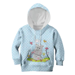 Hippo with beautiful flowers Kid Custom Cosplay Hoodies T-shirt Apparel
