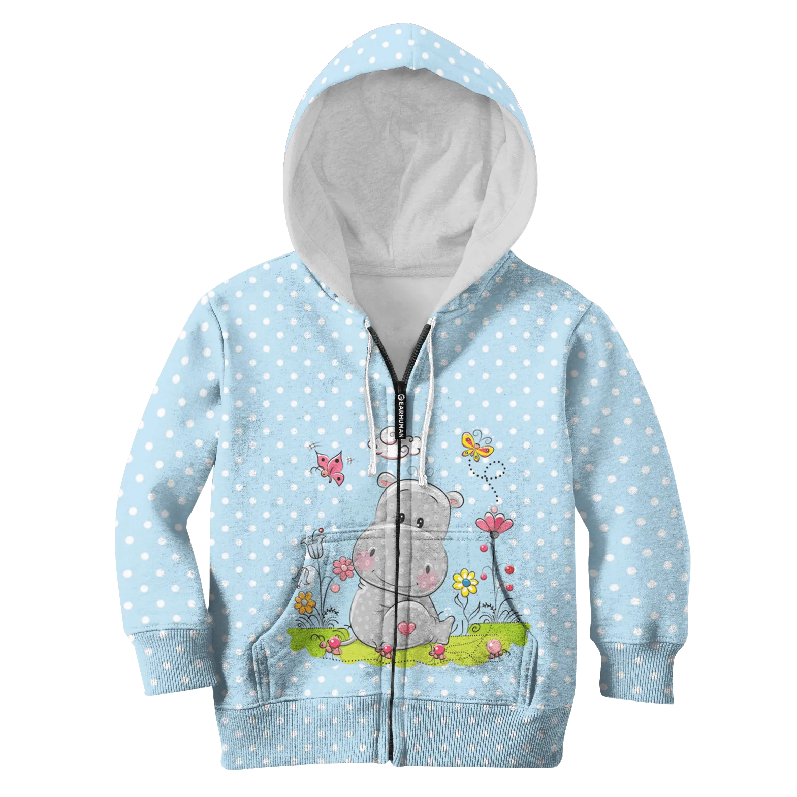 Hippo with beautiful flowers Kid Custom Cosplay Hoodies T-shirt Apparel