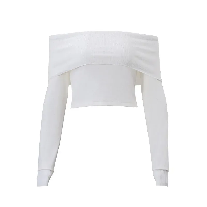 Icon Off-Shoulder Ribbed Knit Long Sleeve Sweater Top