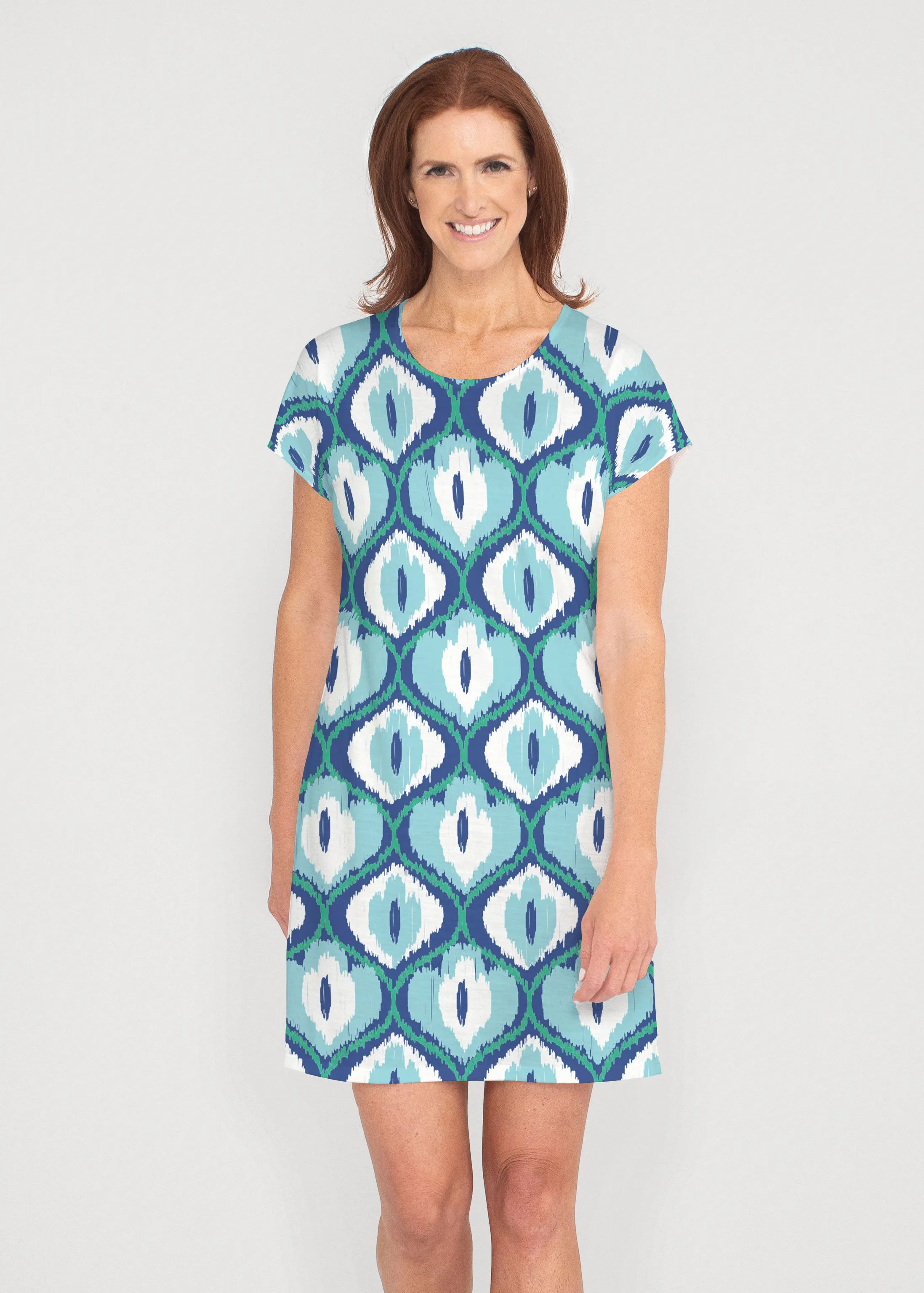 Ikat Buds Blue (8075) ~ Lucy Tee Dress