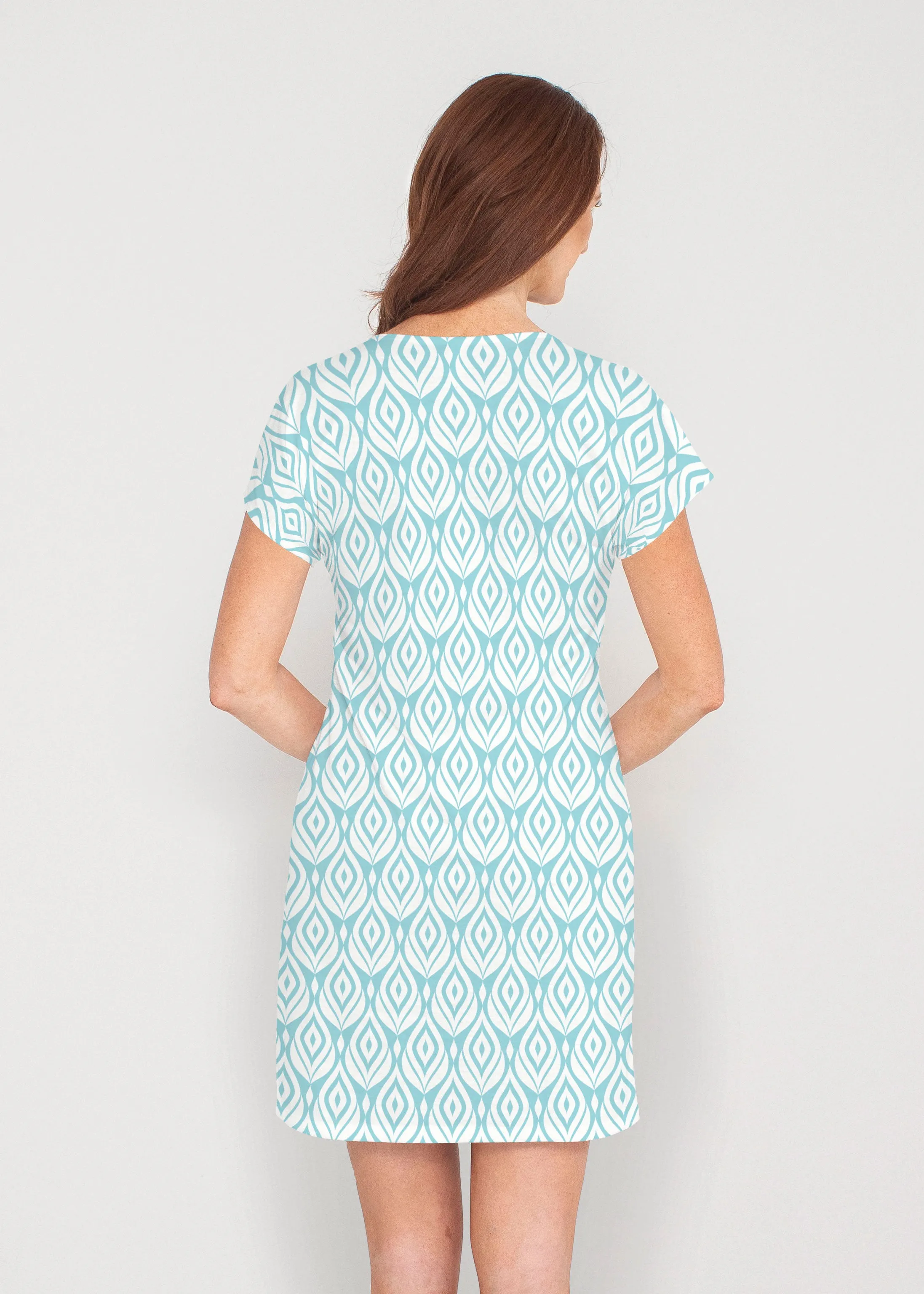 Ikat Buds Blue (8075) ~ Lucy Tee Dress