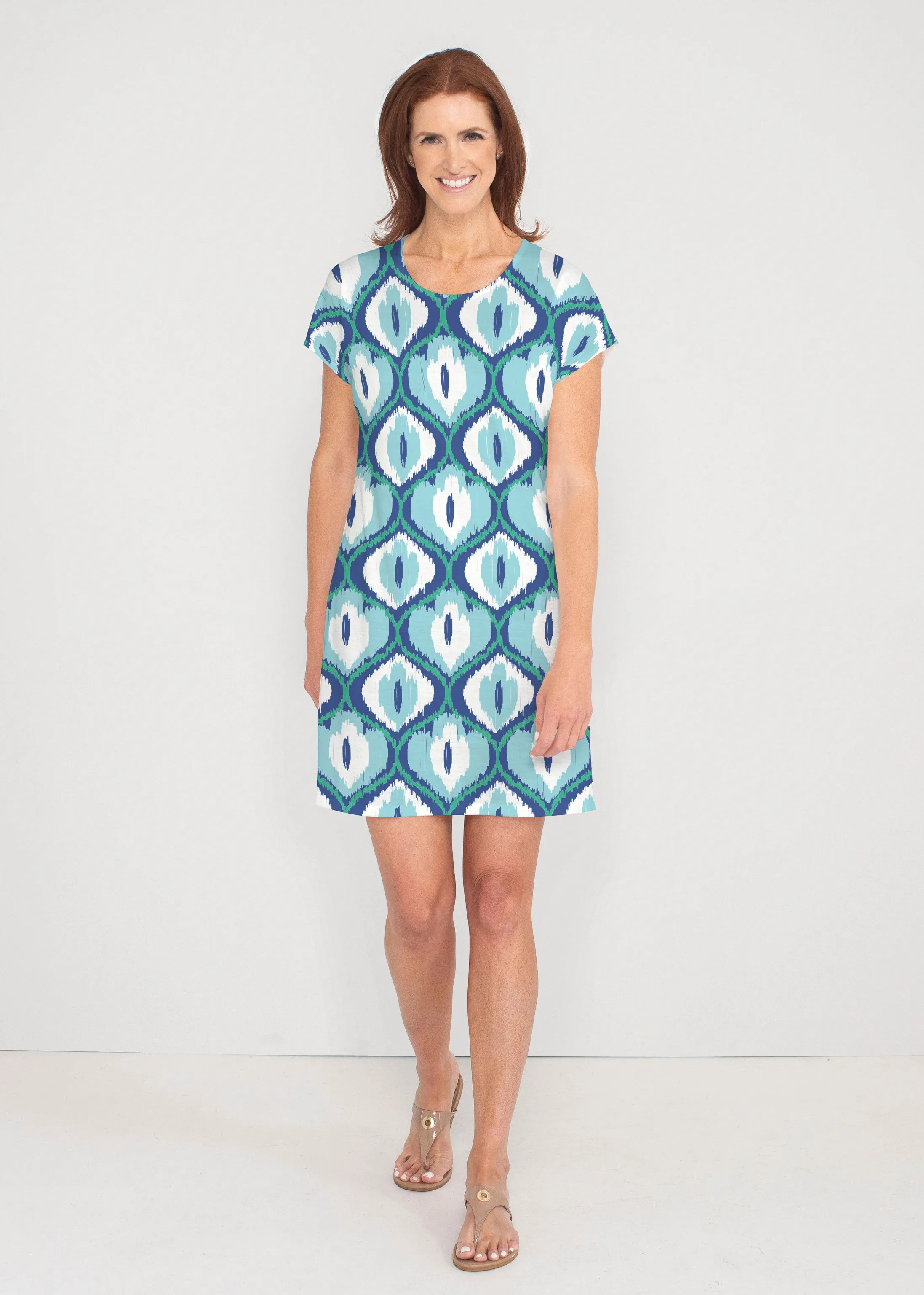 Ikat Buds Blue (8075) ~ Lucy Tee Dress