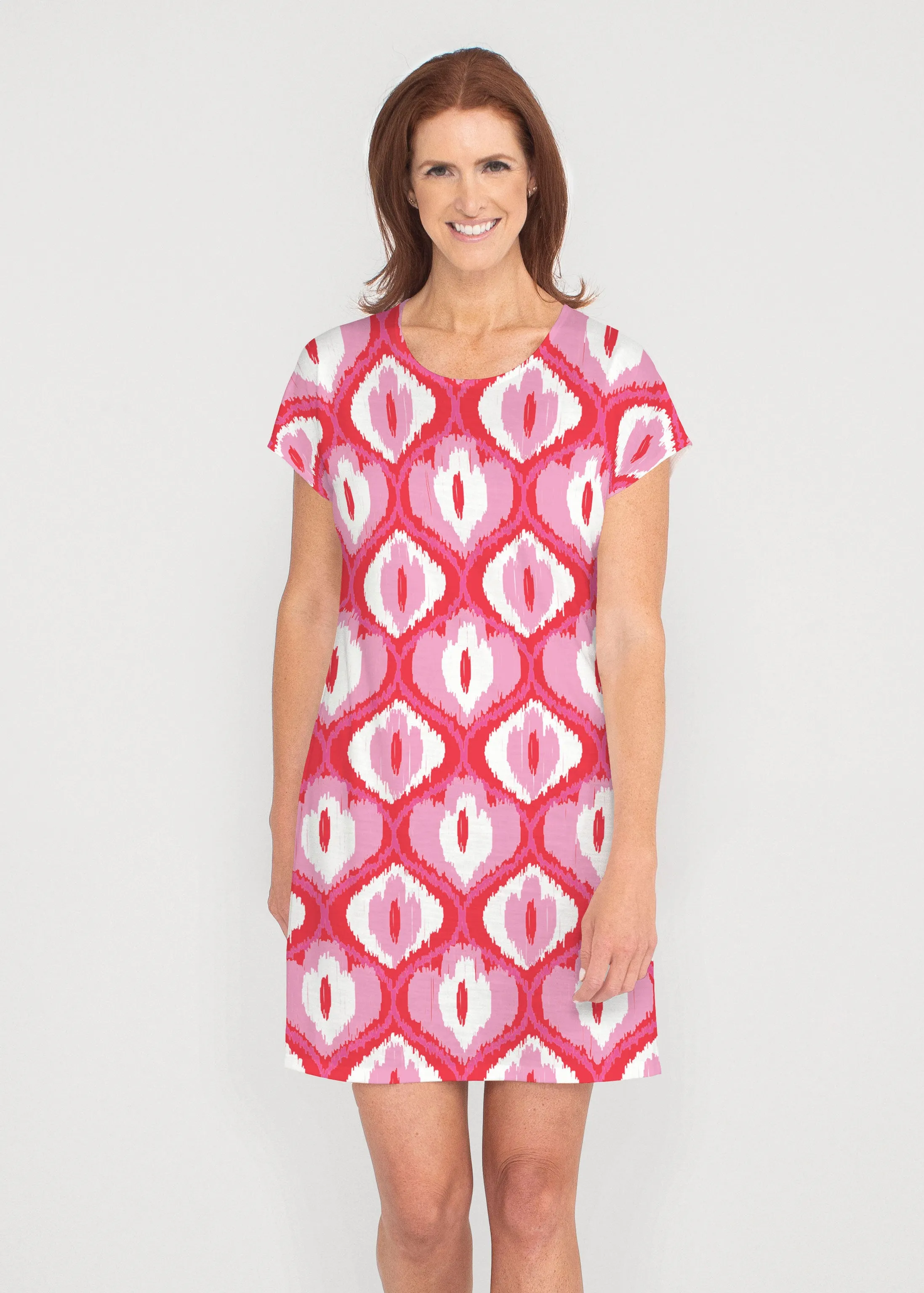 Ikat Buds Red/Pink (8096) ~ Lucy Tee Dress