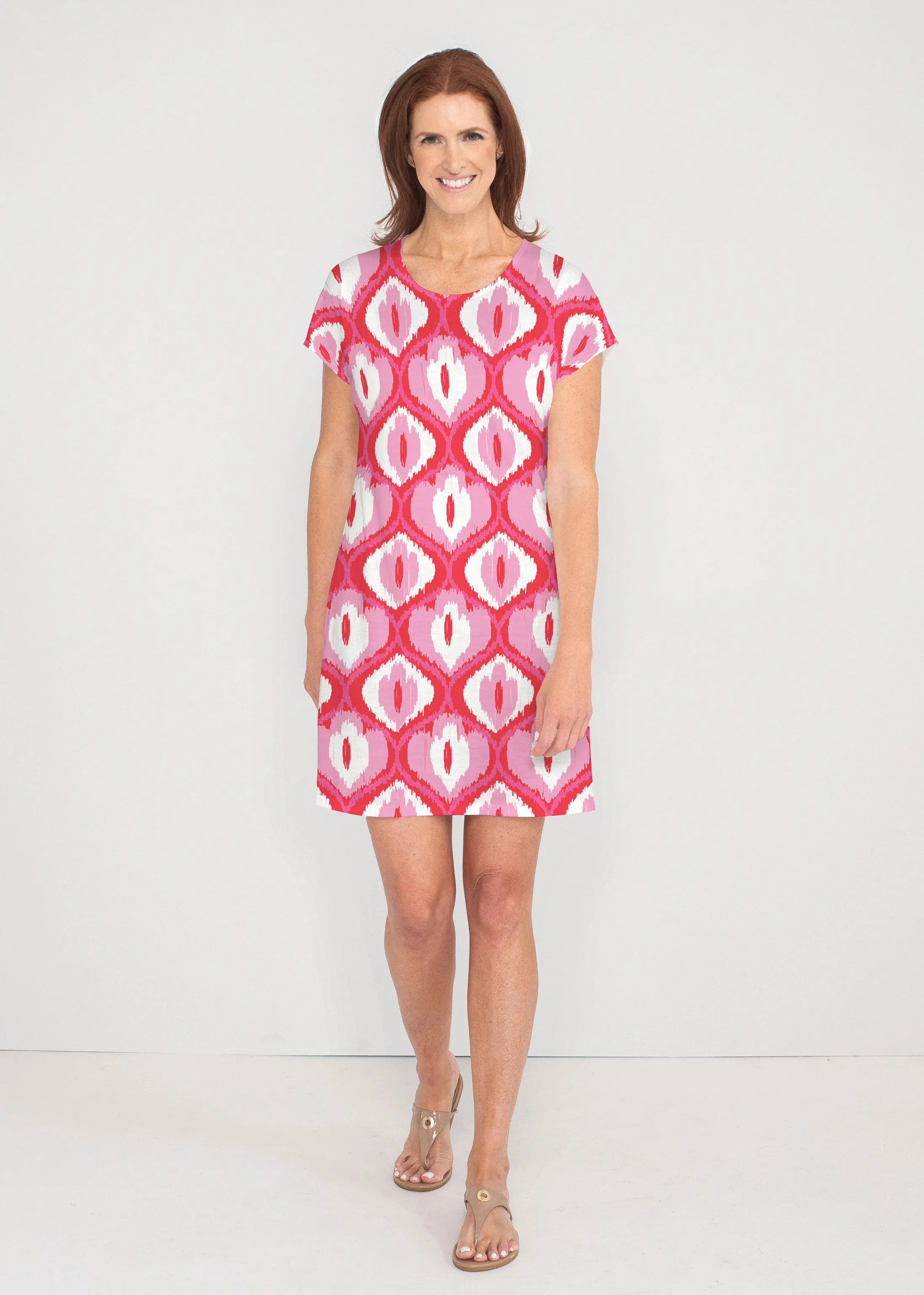 Ikat Buds Red/Pink (8096) ~ Lucy Tee Dress