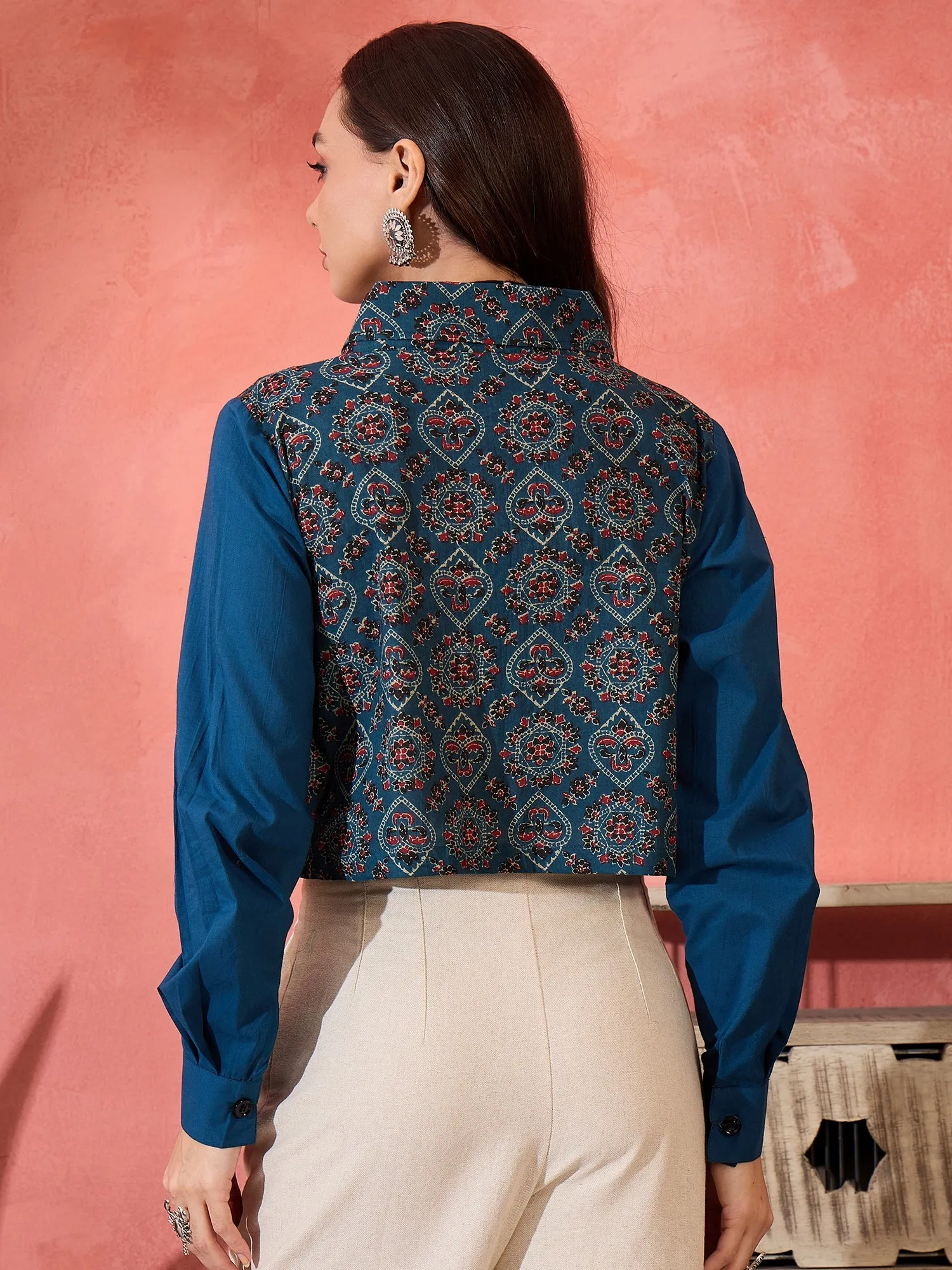Ink Blue Kalamkari Print Pocket Jacket