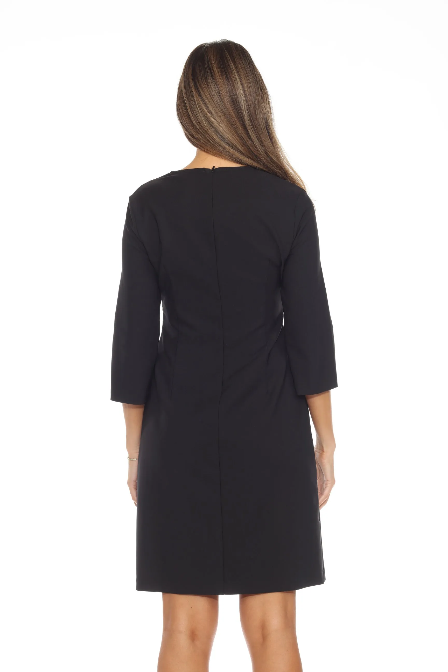 Joseph Ribkoff Black Lace-Up 3/4 Sleeves A-Line Dress 243005