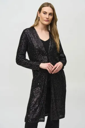 Joseph Ribkoff Black Sequined Long Sleeve Cover-Up Jacket 244925