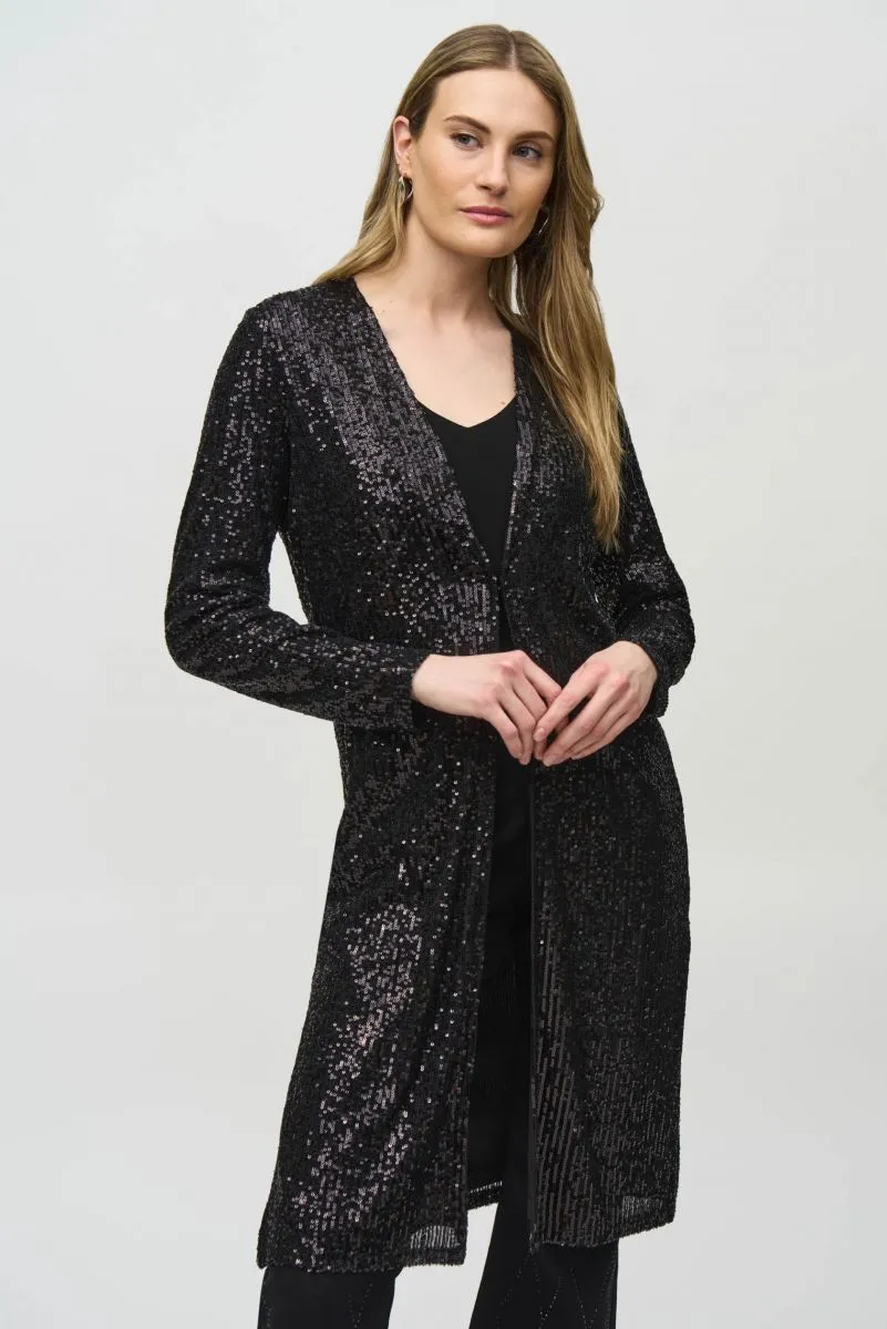 Joseph Ribkoff Black Sequined Long Sleeve Cover-Up Jacket 244925