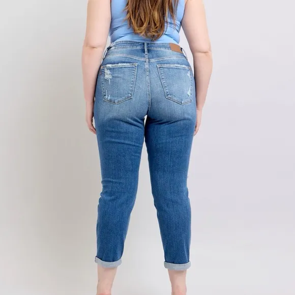 Judy Blue Full Size Button Fly Distressed Jeans with Pockets Plus Size