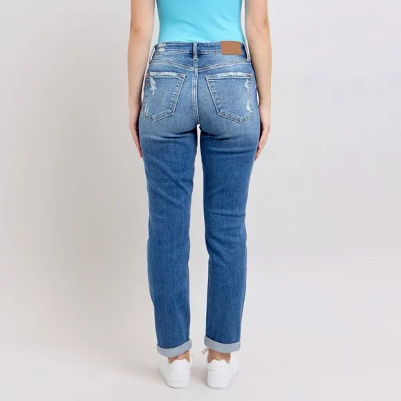 Judy Blue Full Size Button Fly Distressed Jeans with Pockets Plus Size
