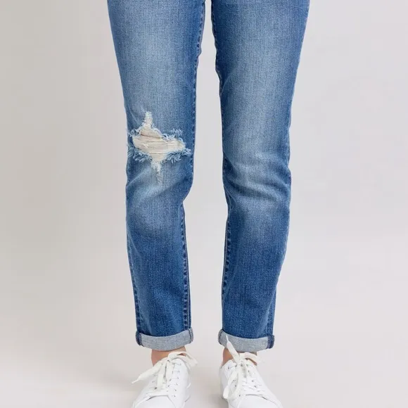 Judy Blue Full Size Button Fly Distressed Jeans with Pockets Plus Size